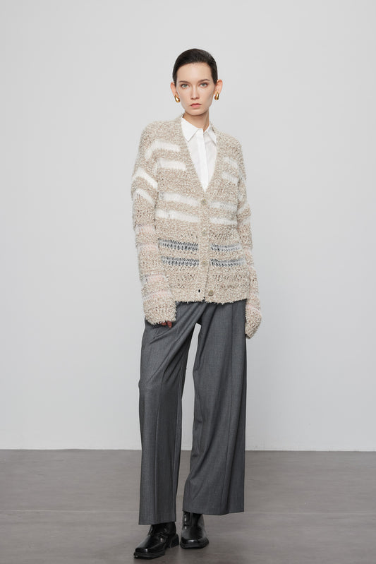 Pom Pom Striped Cardigan