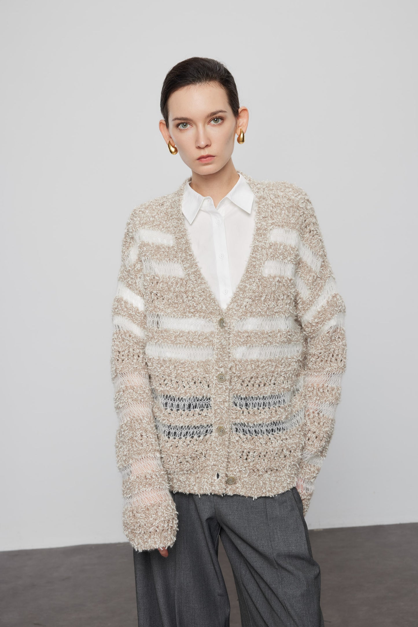 Pom Pom Striped Cardigan