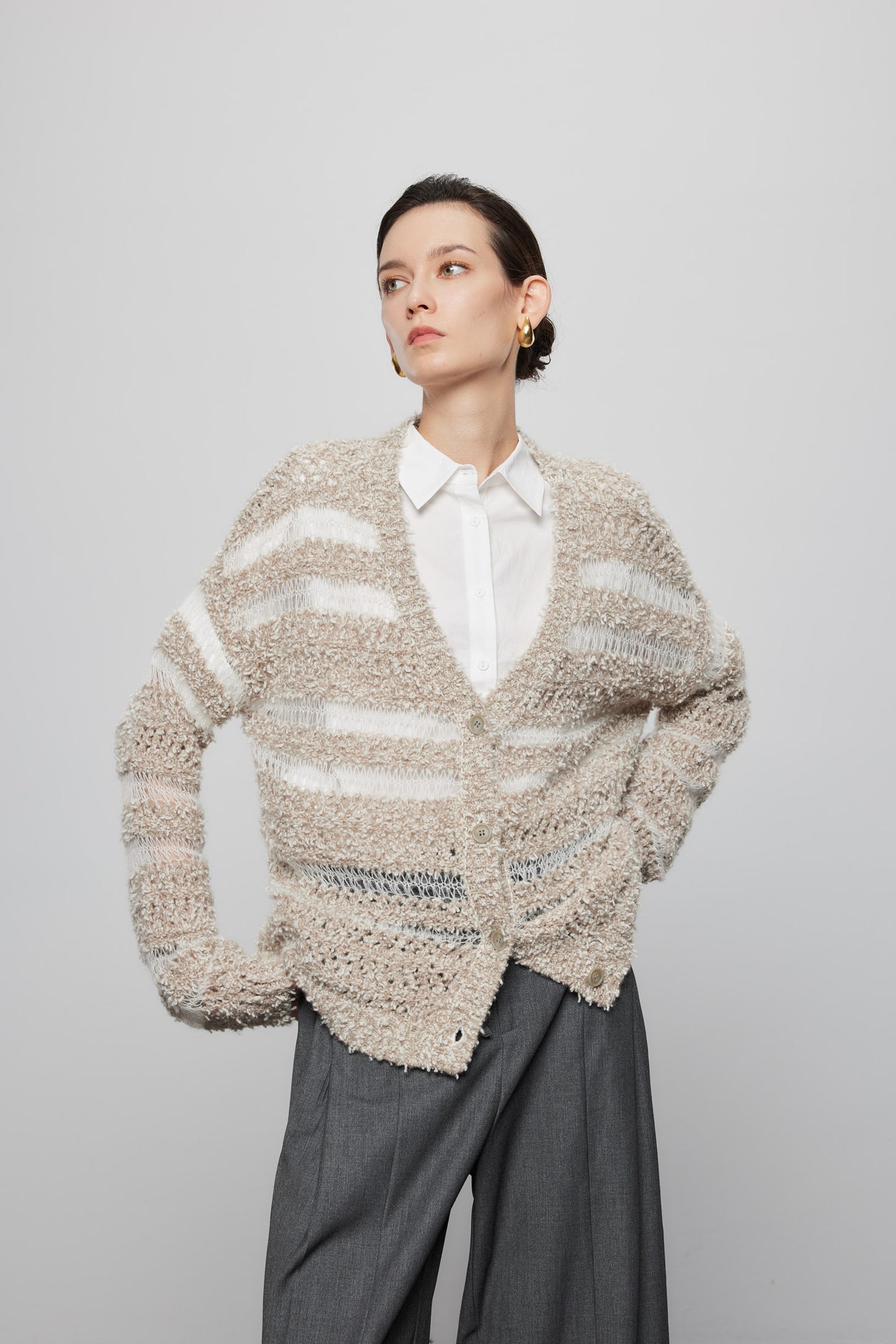 Pom Pom Striped Cardigan