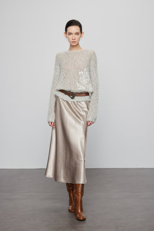 Glossy Skirt In Khaki