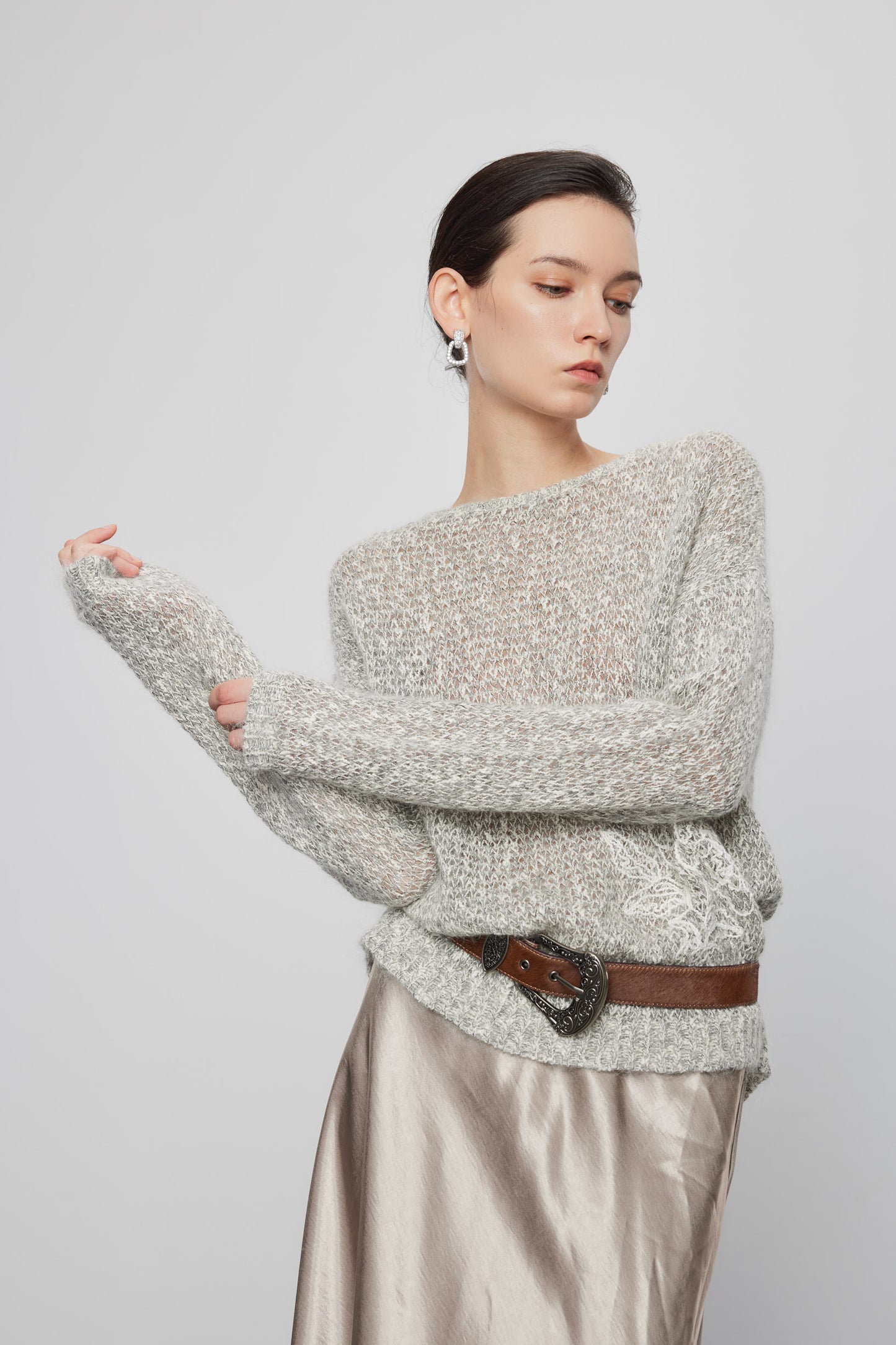 Heather Grey Sweater With Crochet Details