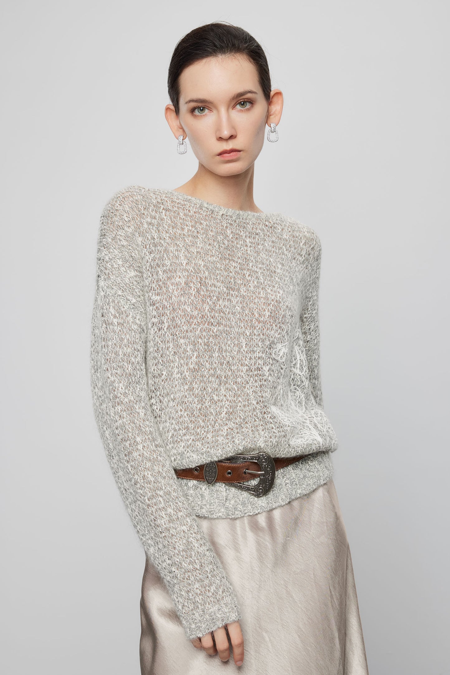Heather Grey Sweater With Crochet Details