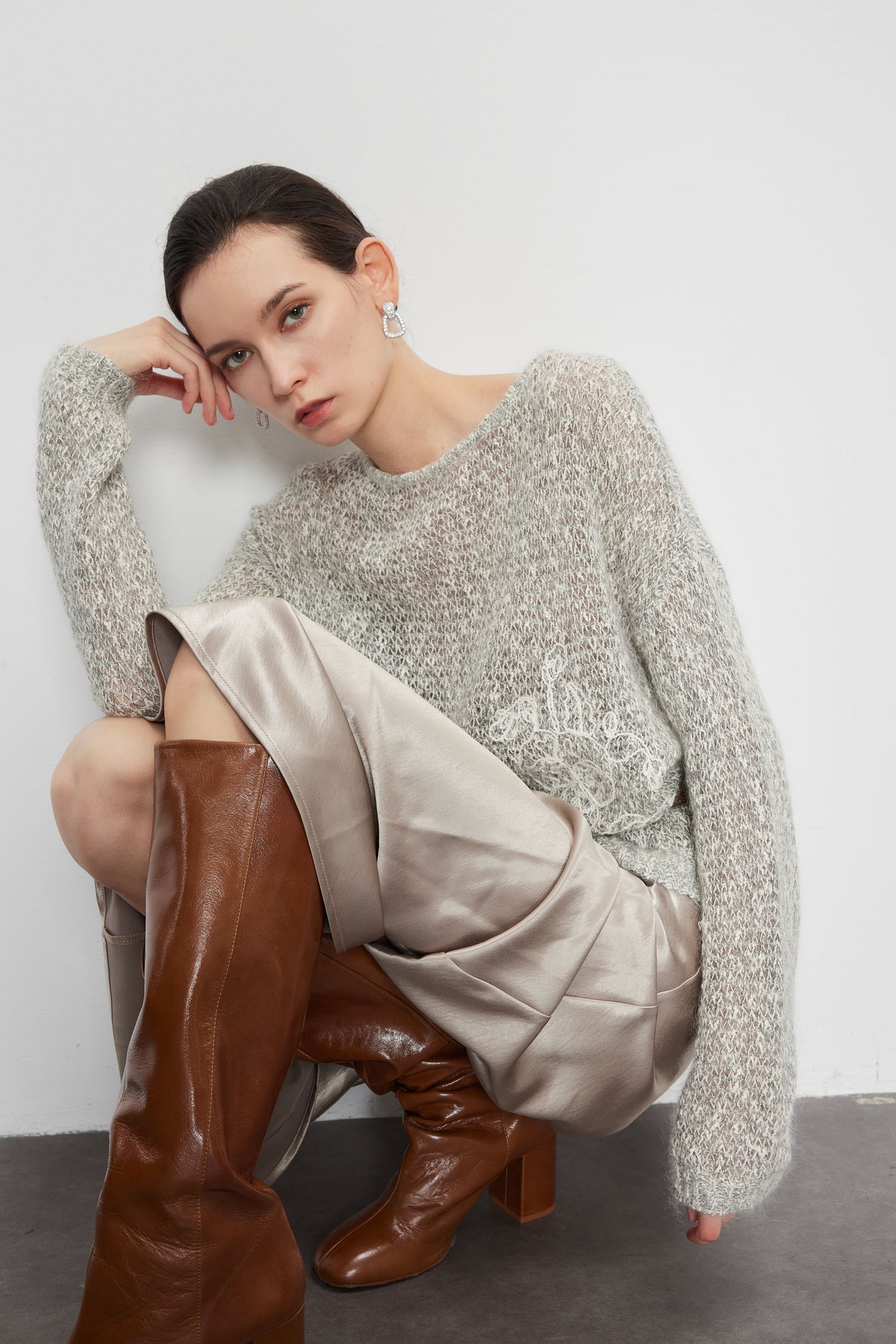 Heather Grey Sweater With Crochet Details