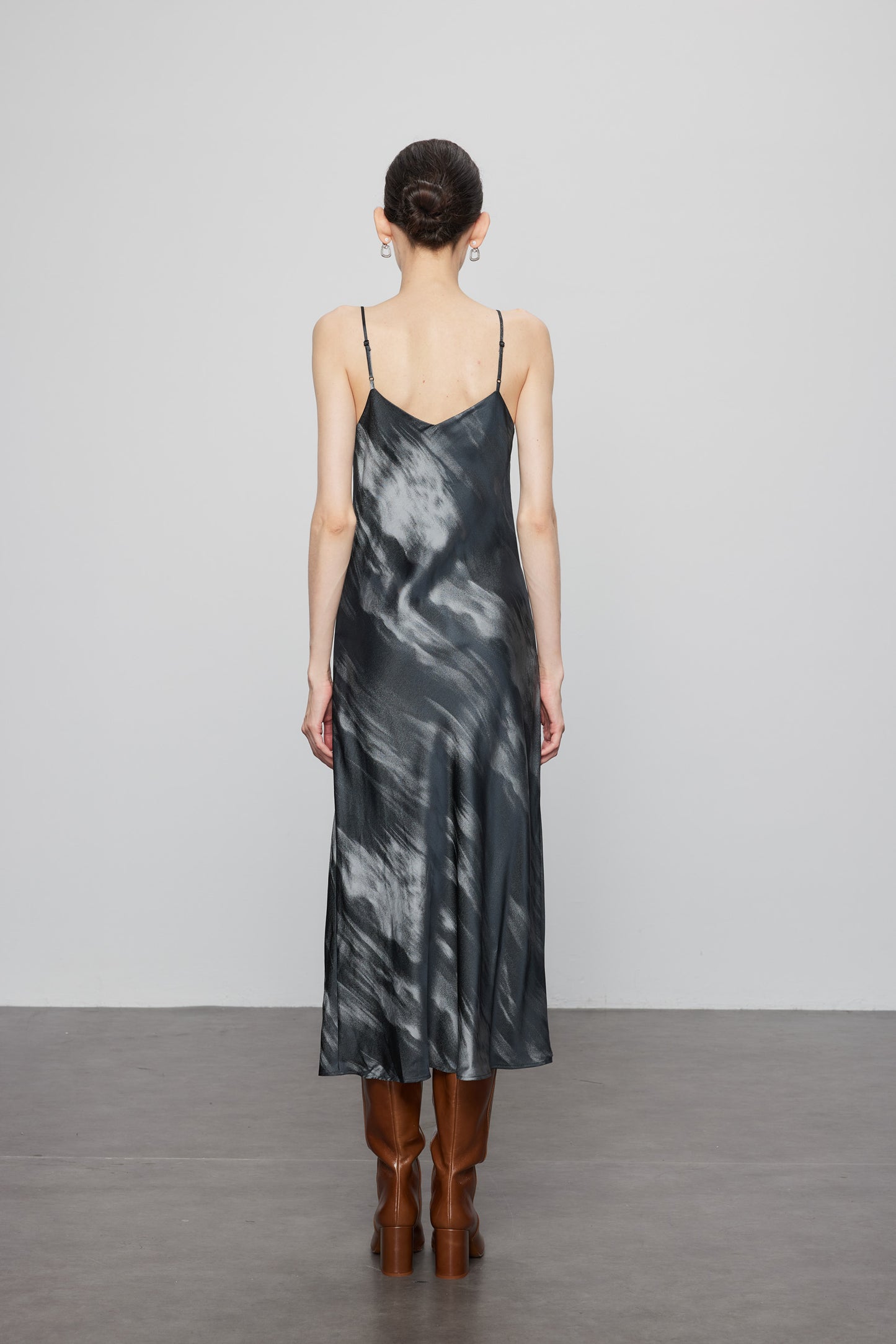 Landscape Watercolor Print Silk Slip Dress