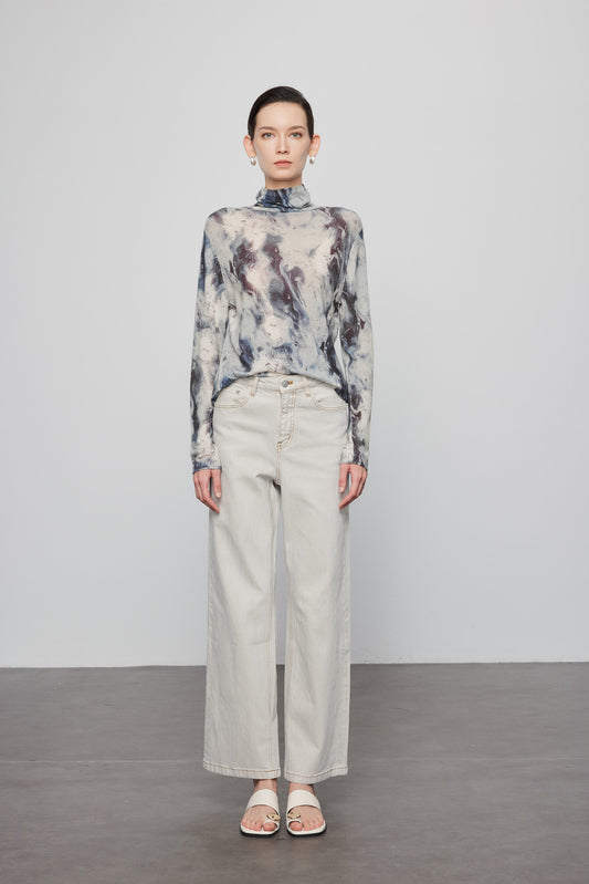 Abstract Print Wool Turtleneck