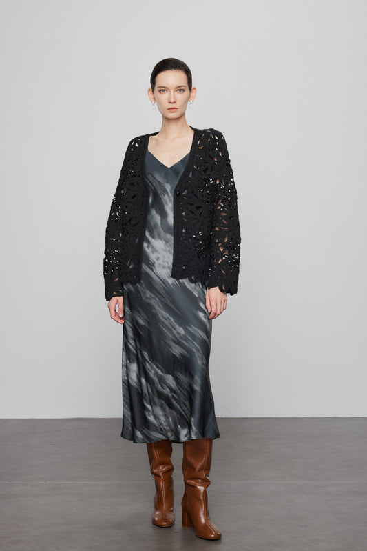 Beaded Crochet  Cardigan In Black