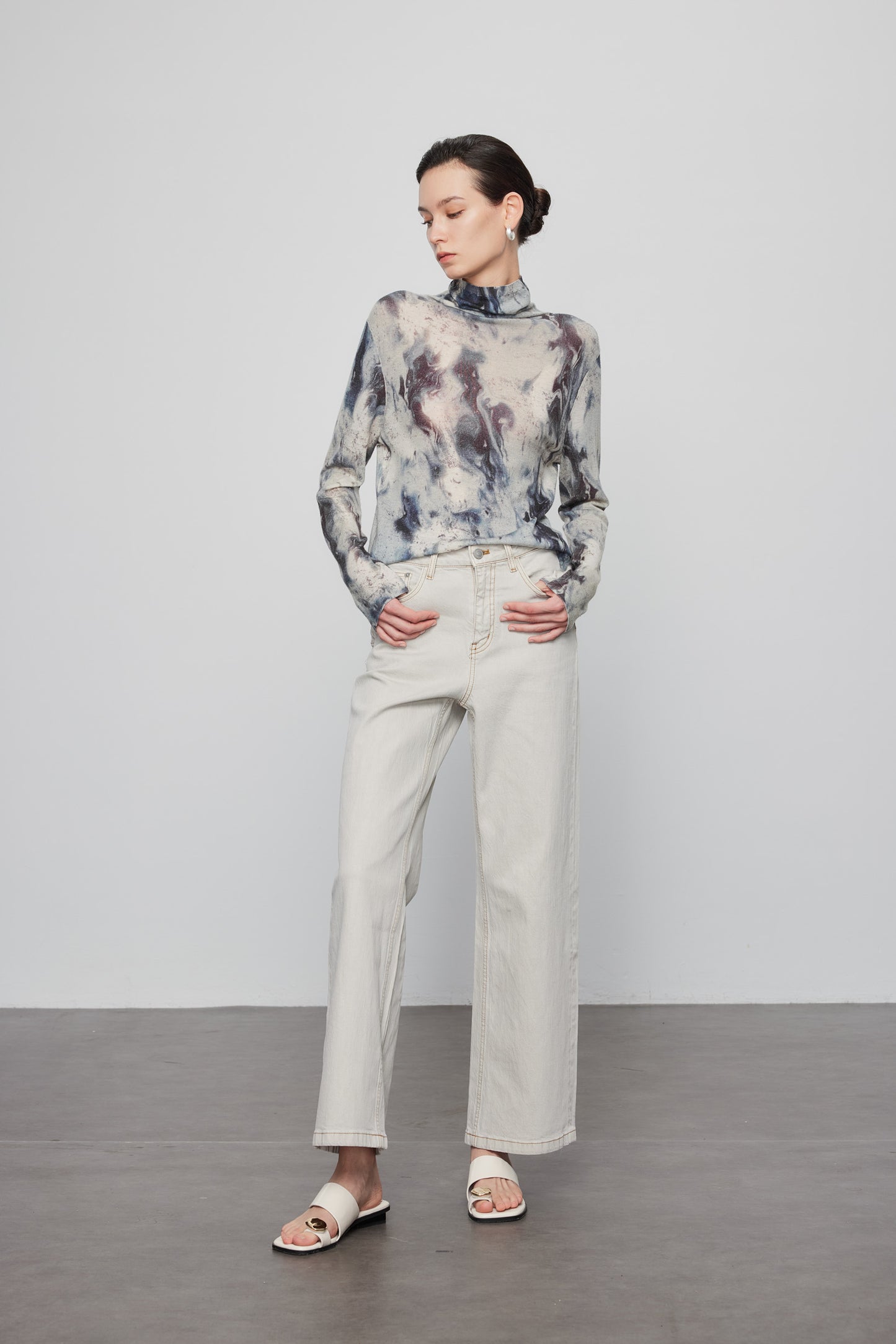 Abstract Print Wool Turtleneck