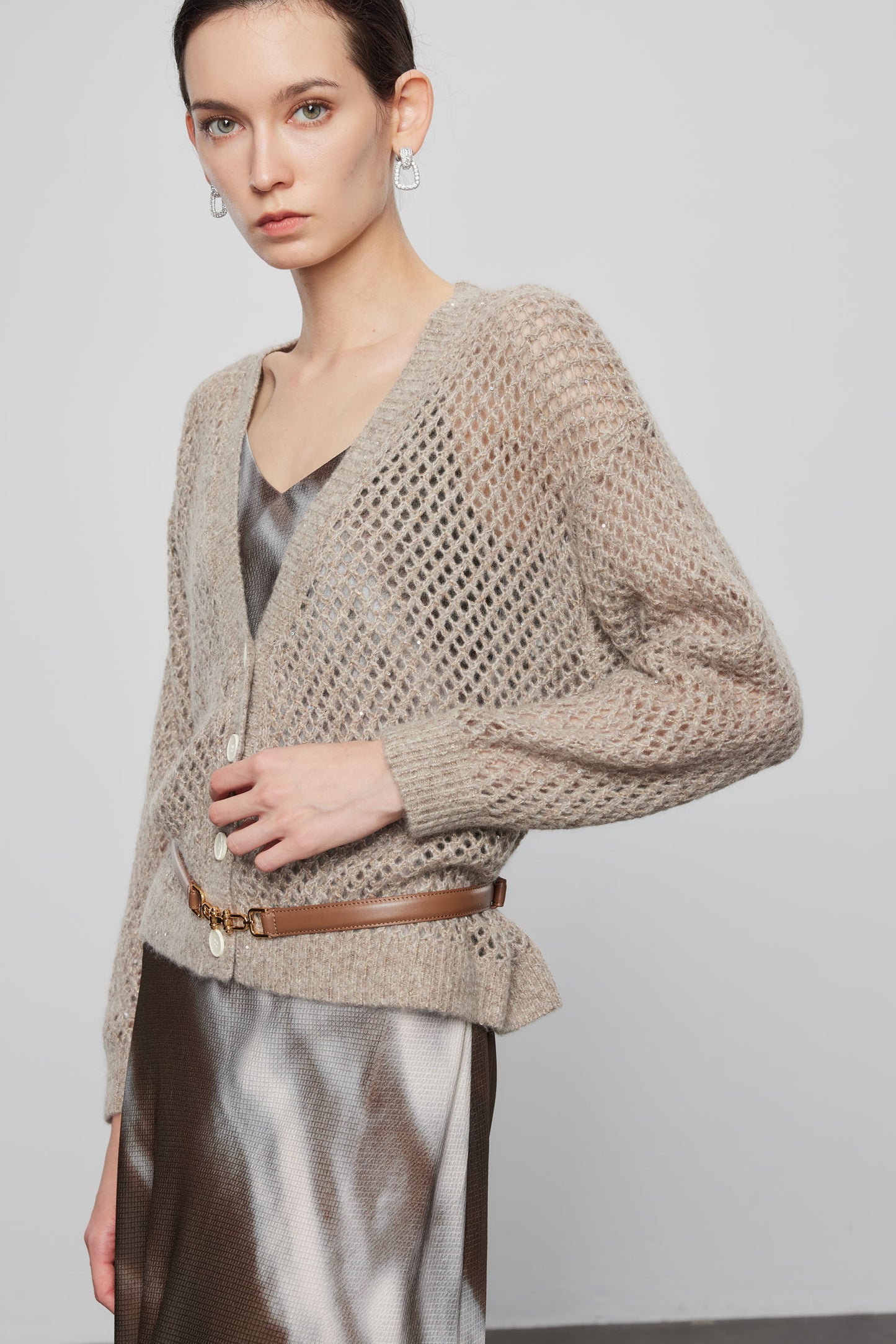 Sequined and Cutout Cardigan
