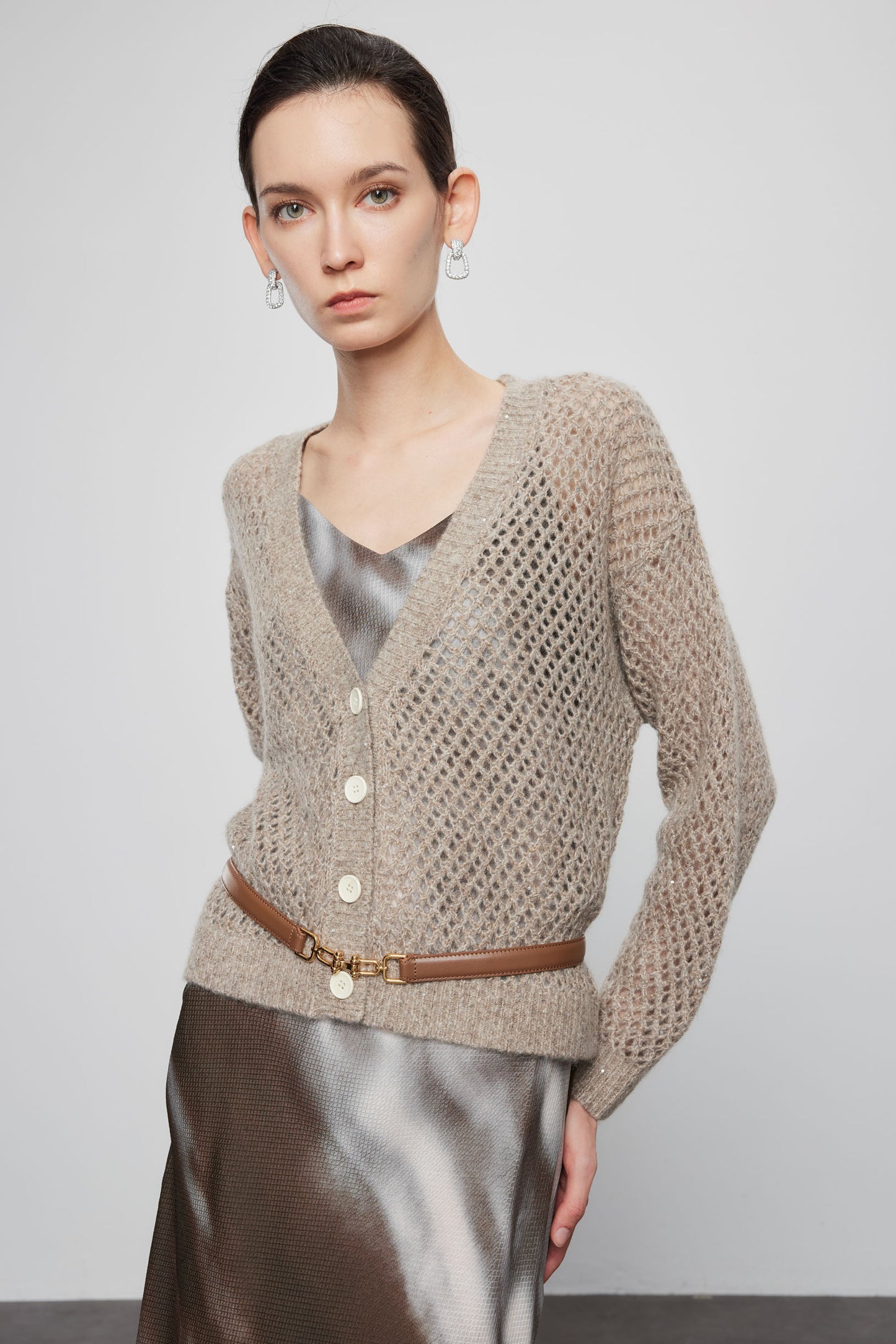 Sequined and Cutout Cardigan