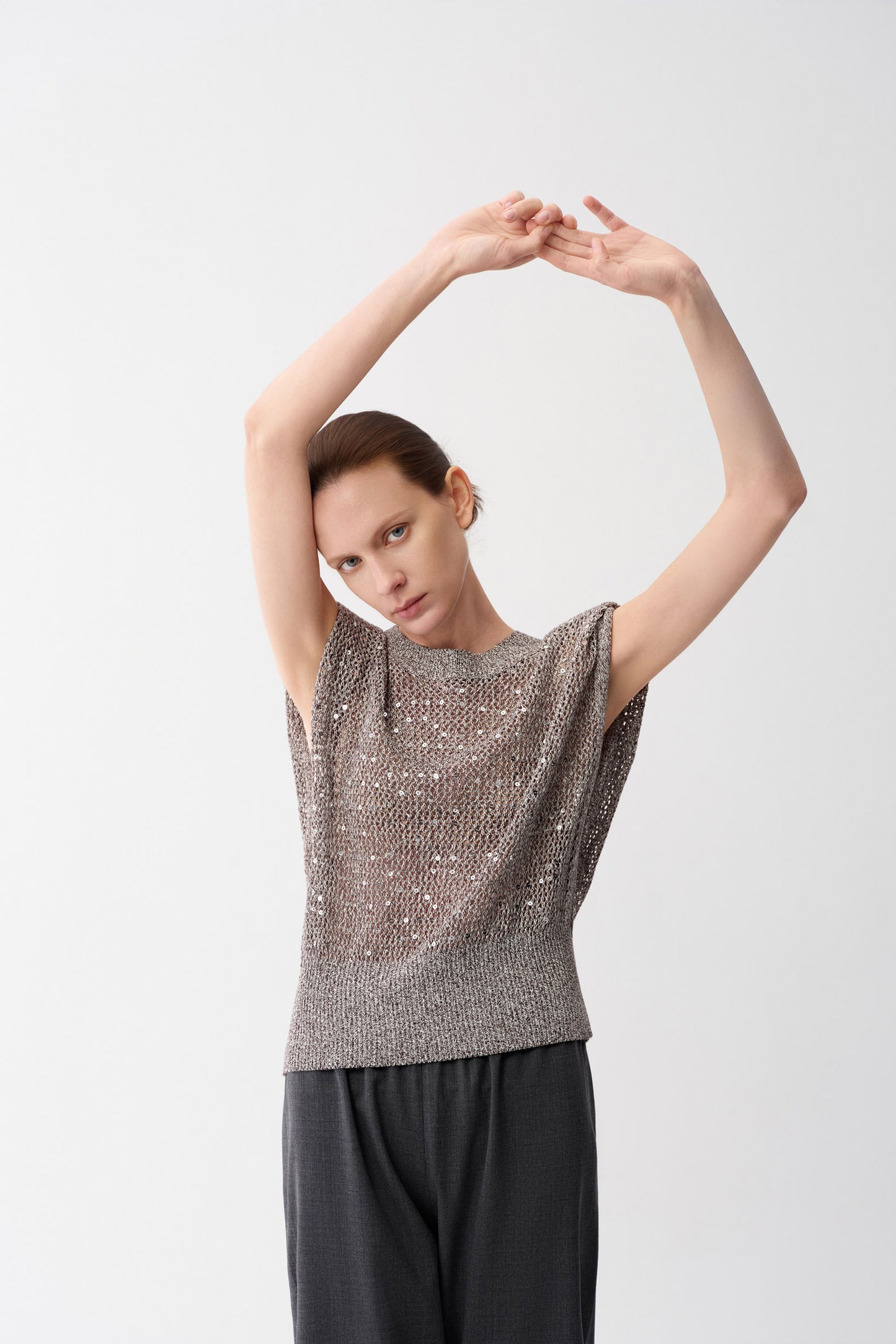 Cap-Sleeve Sequin Knit