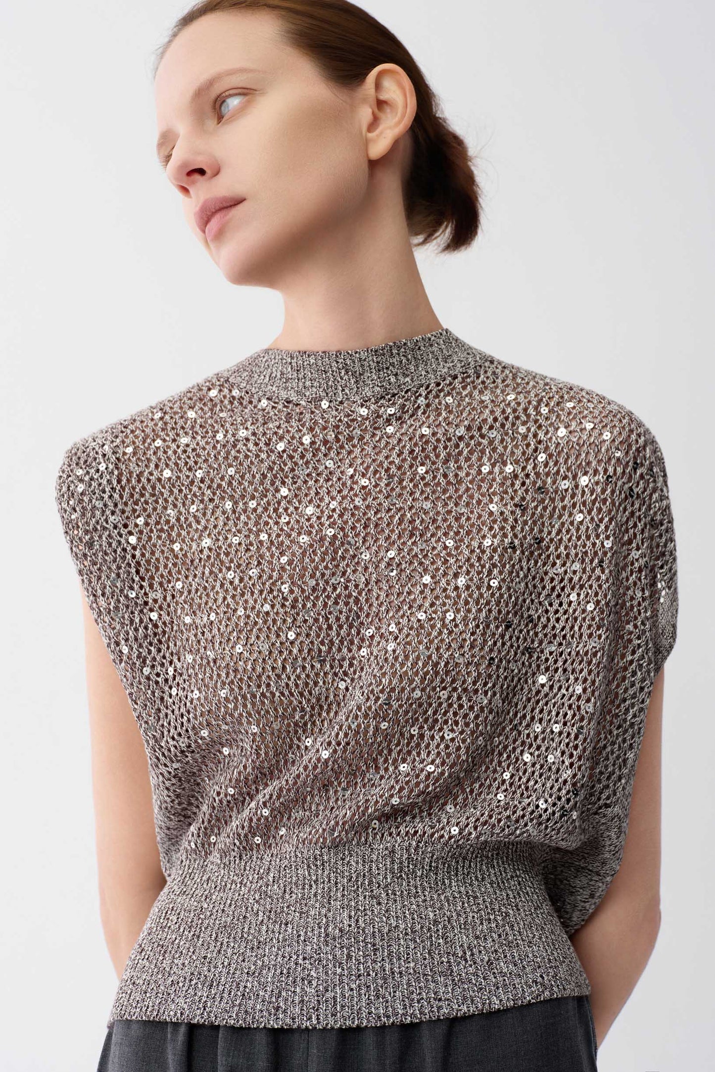 Cap-Sleeve Sequin Knit