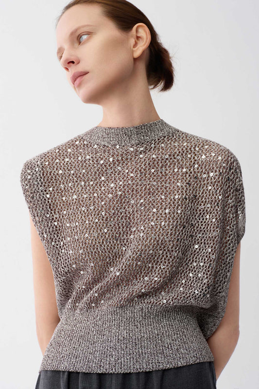 Cap-Sleeve Sequin Knit