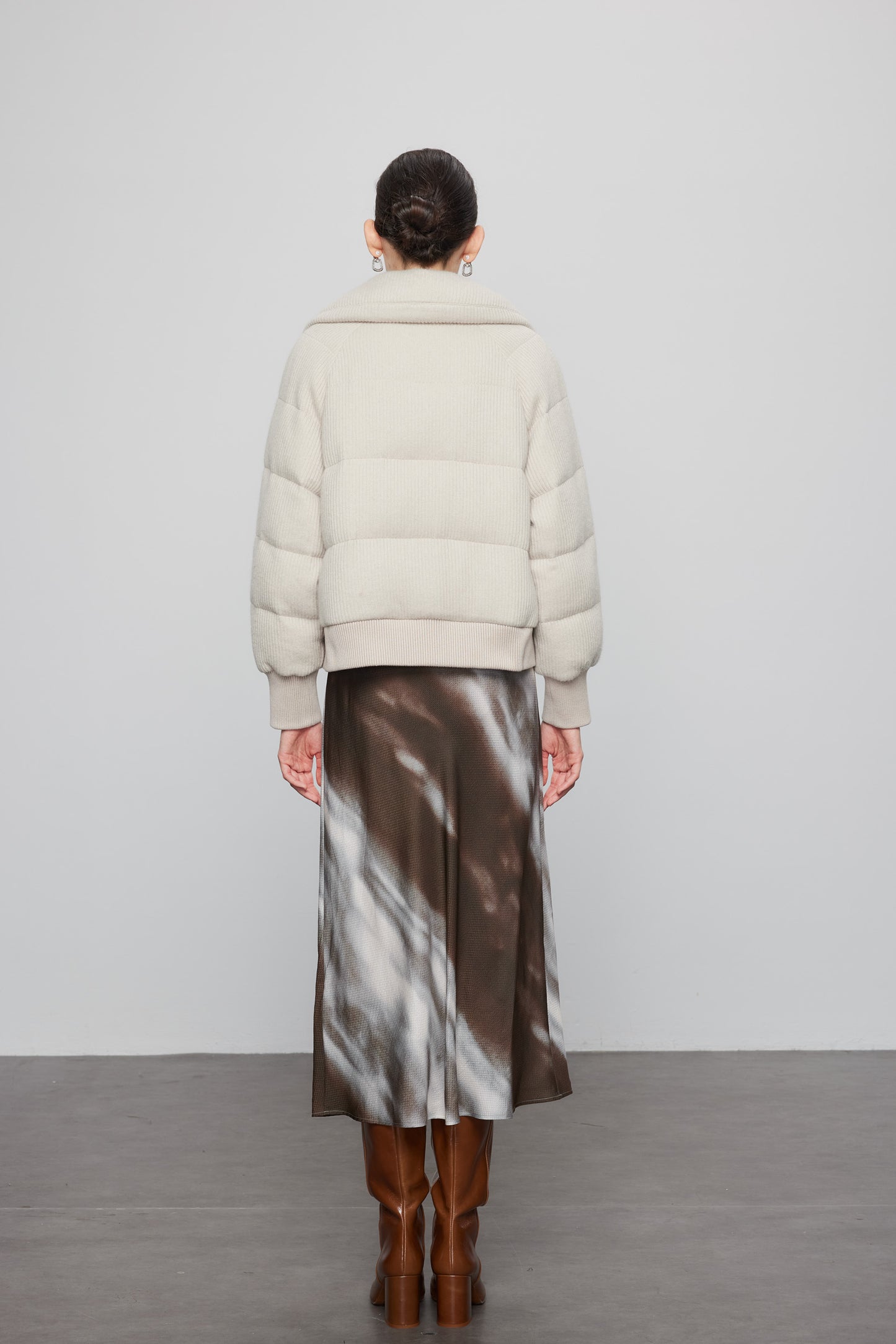 Mink Paneled Down Jacket In Khaki