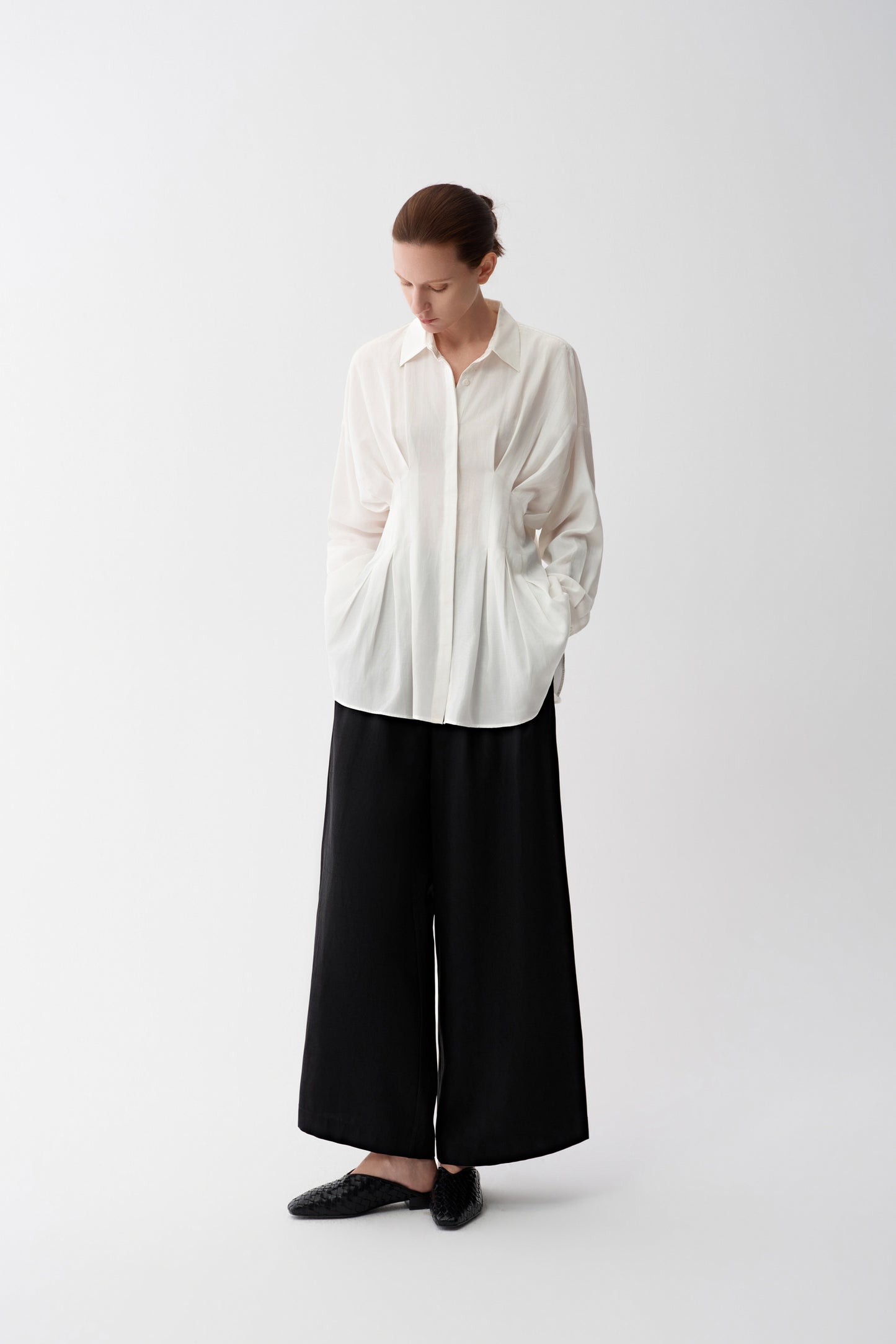 Pull-On Twill Silk Pants