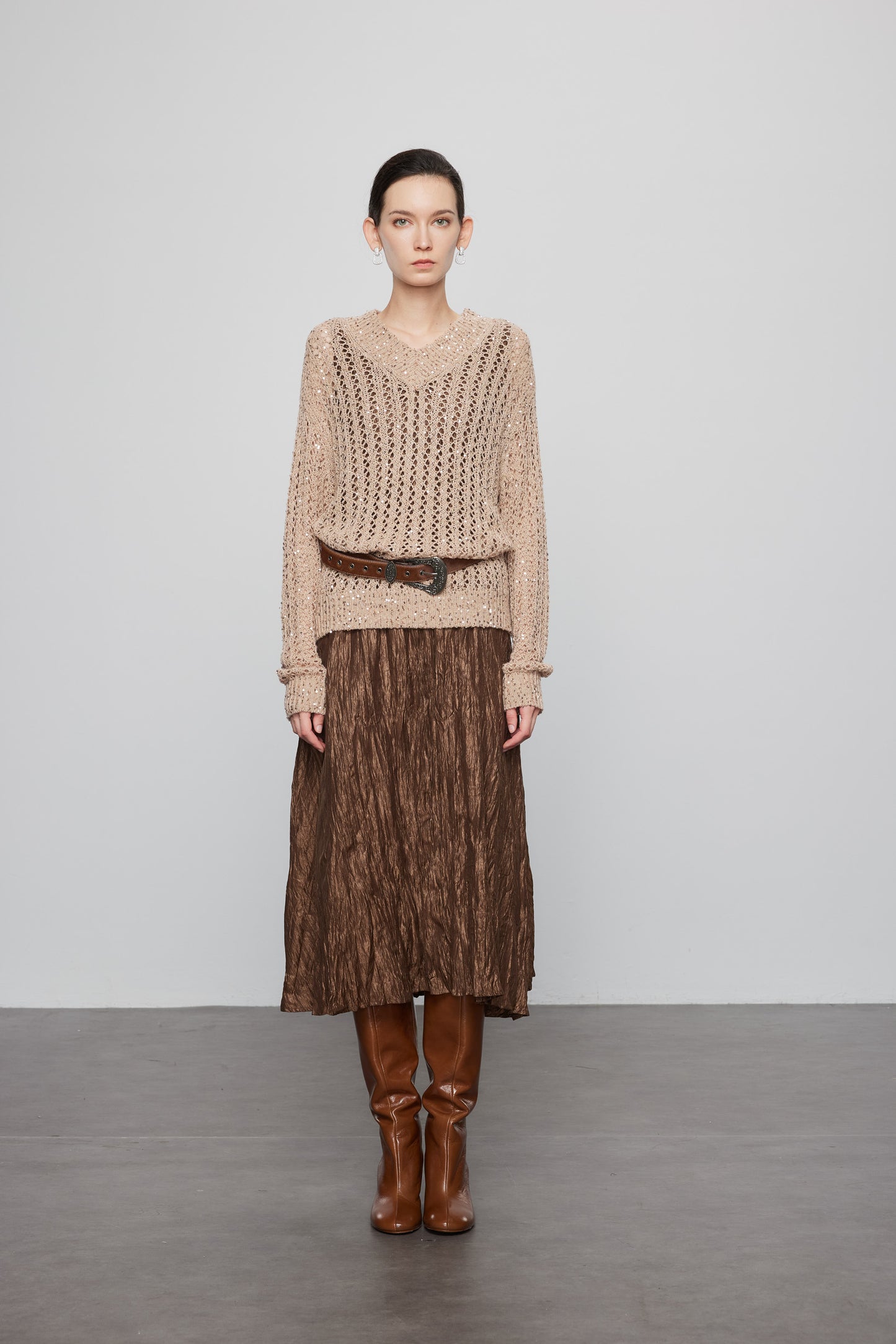 Hand Beaded Cashmere V Neck Pullover