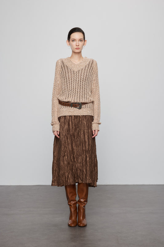 Hand Beaded Cashmere V Neck Pullover