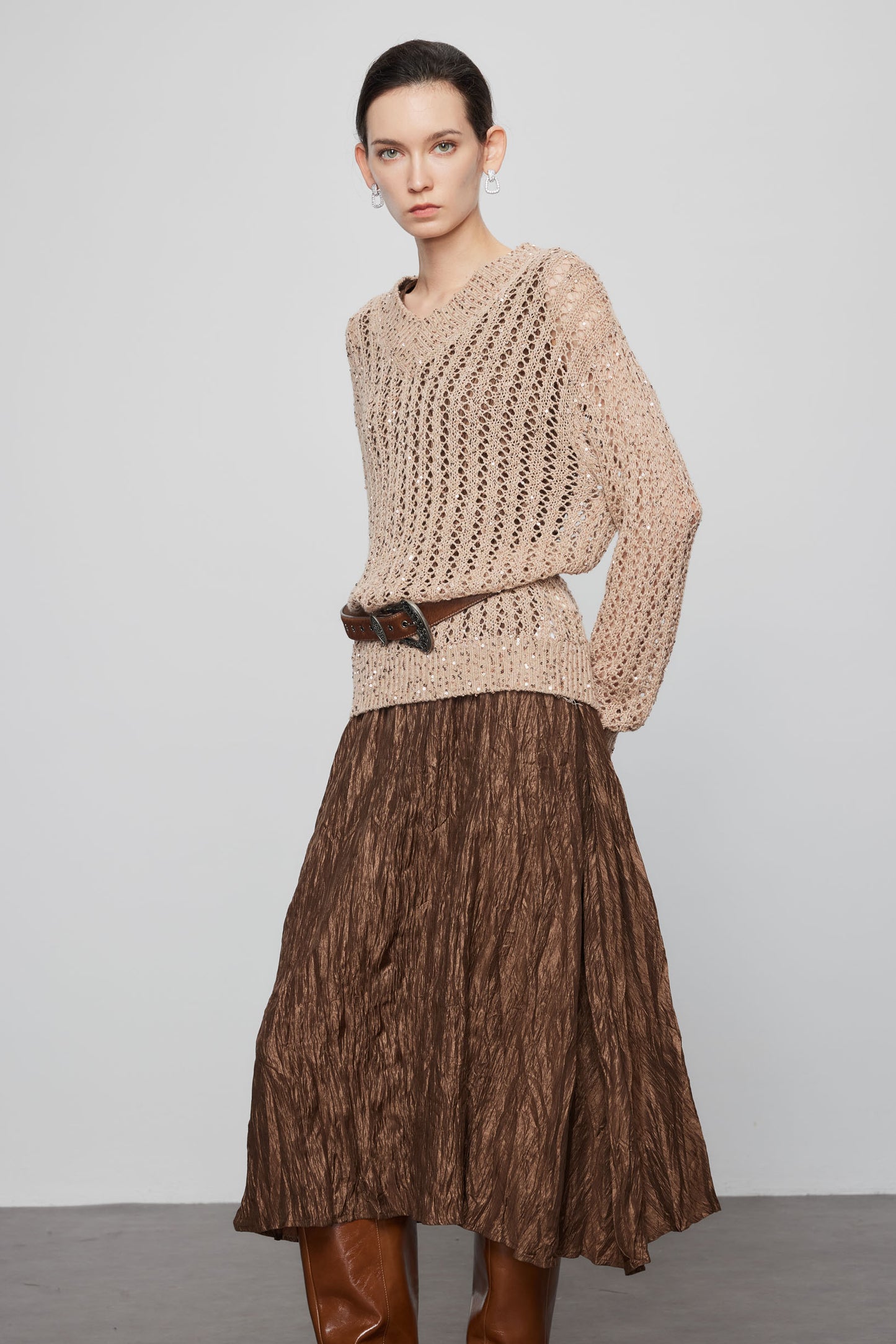 Hand Beaded Cashmere V Neck Pullover