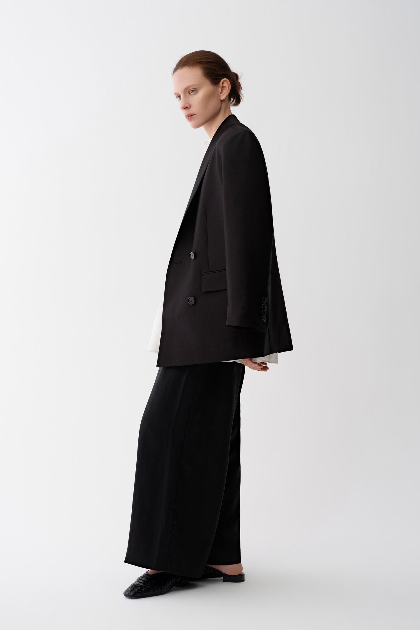 Pull-On Twill Silk Pants