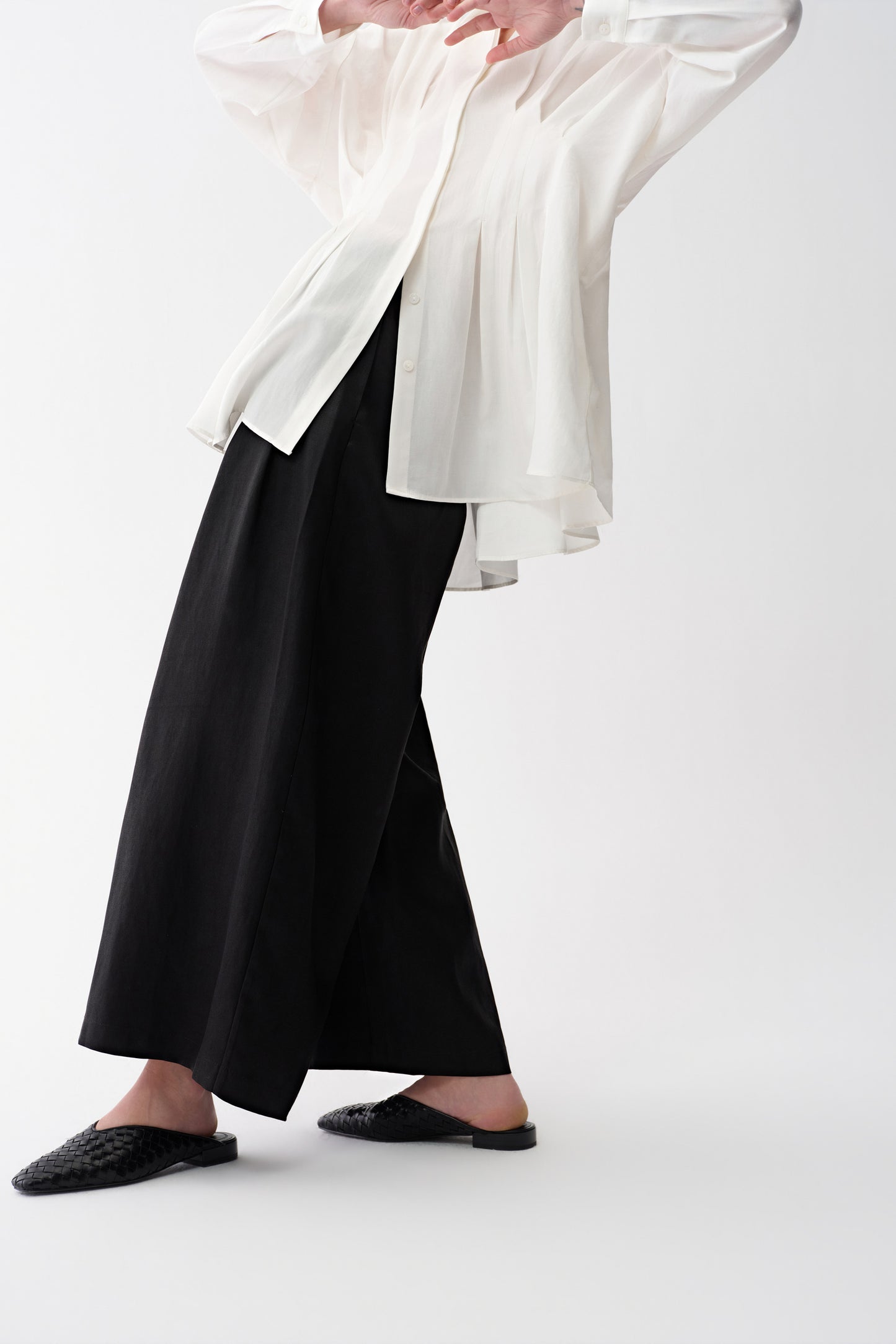 Pull-On Twill Silk Pants
