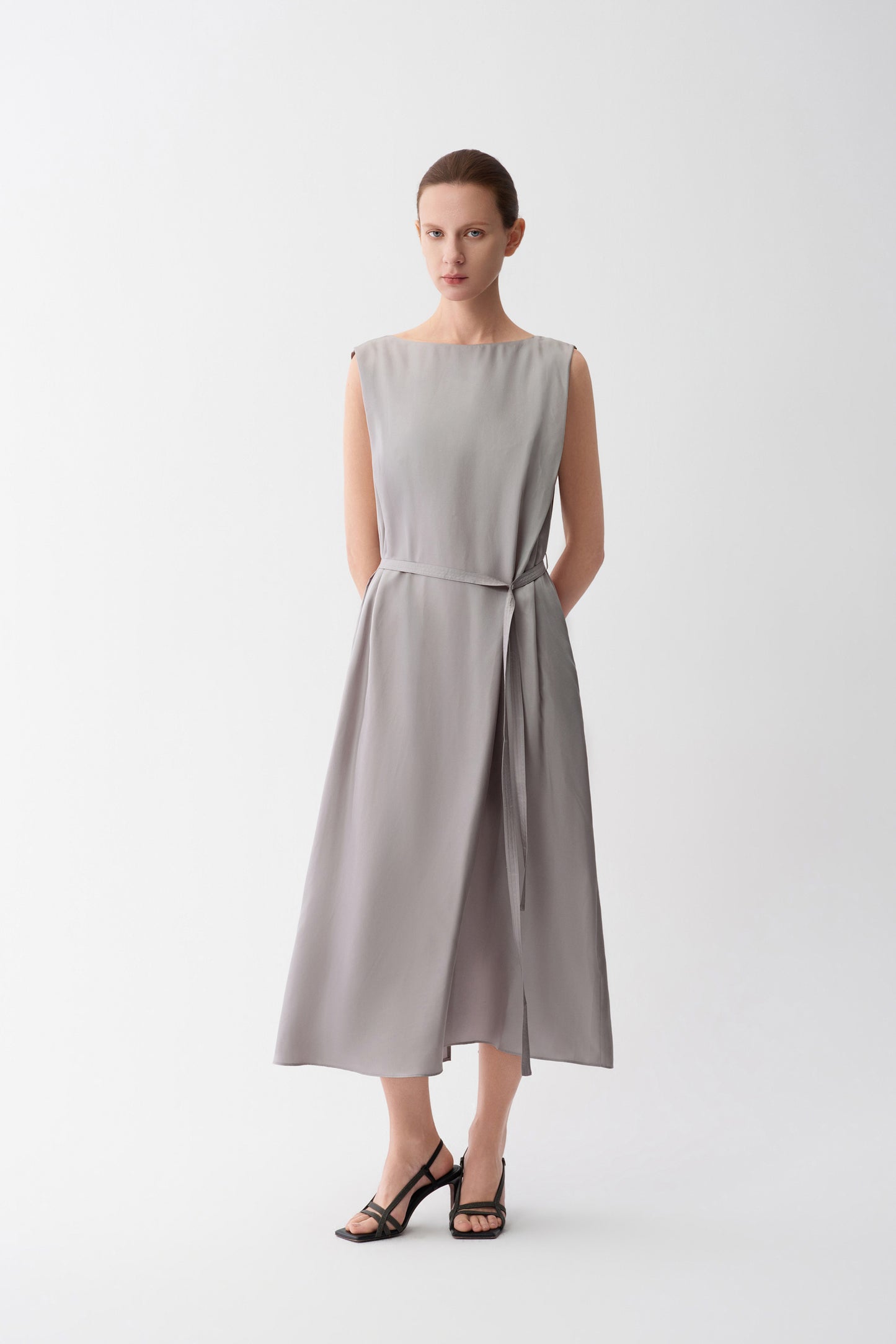 Silk Column Dress Gunmetal