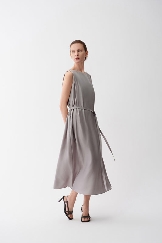 Silk Column Dress Gunmetal