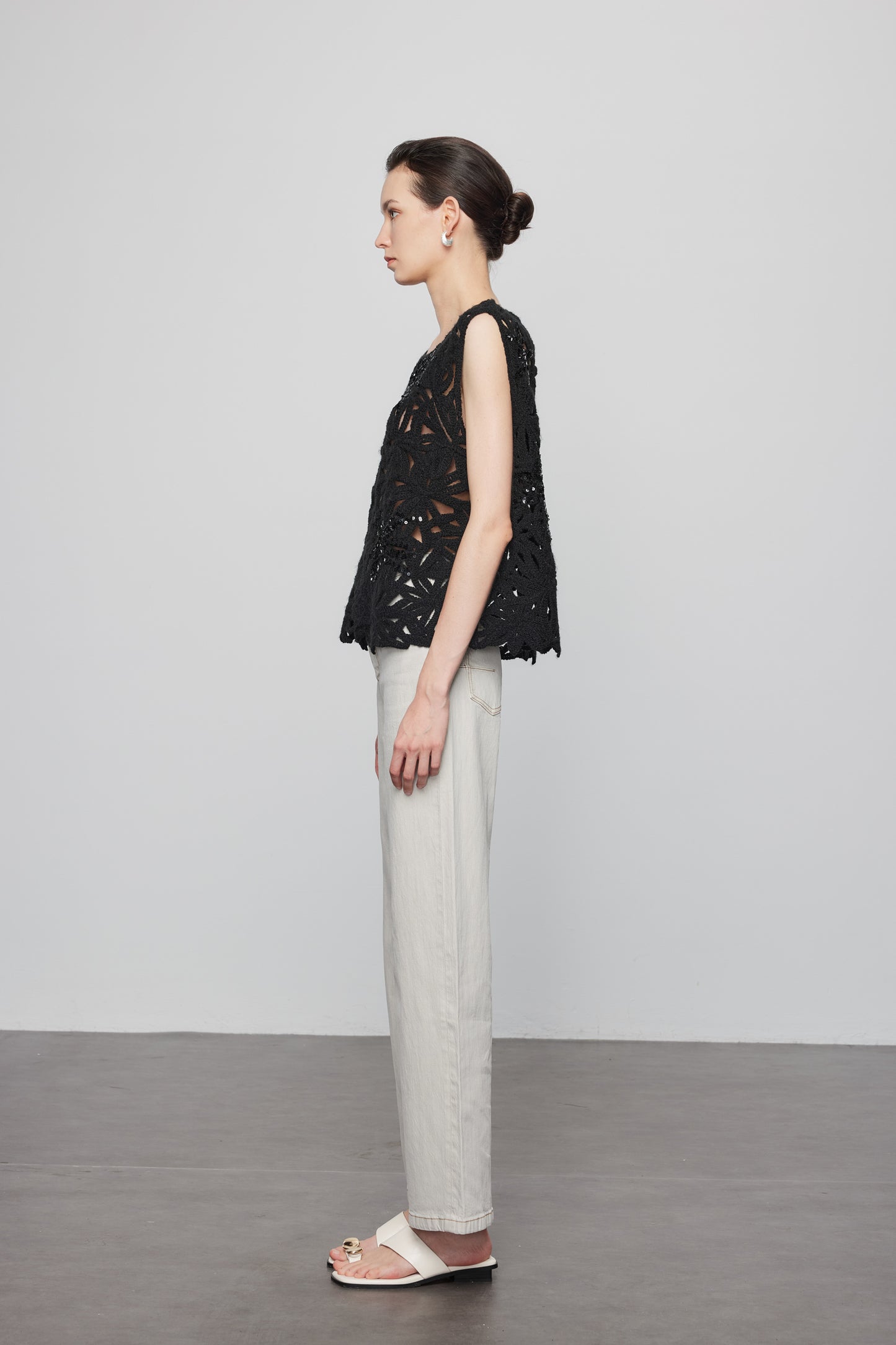 Beaded Crochet  Vest In Black