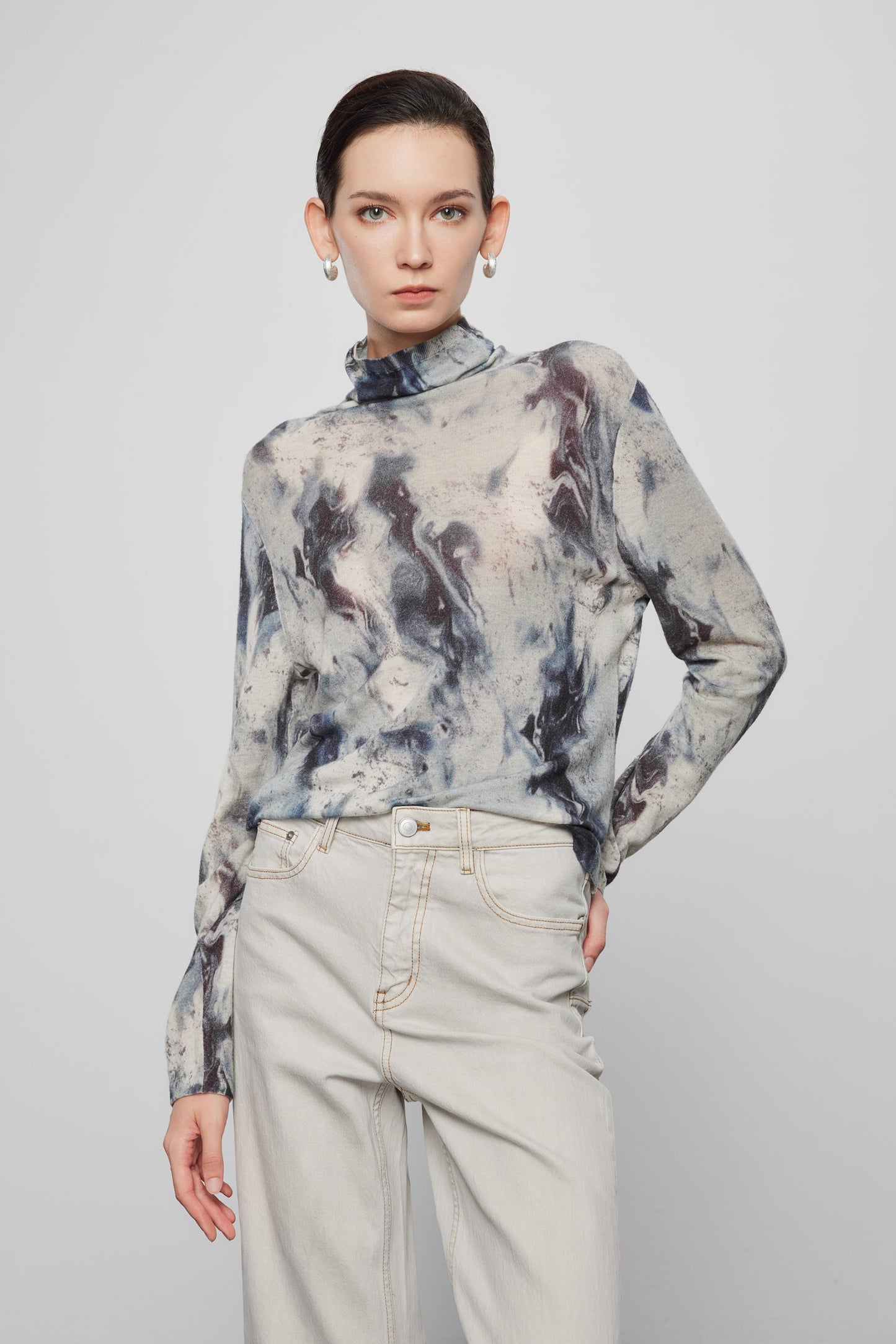 Abstract Print Wool Turtleneck
