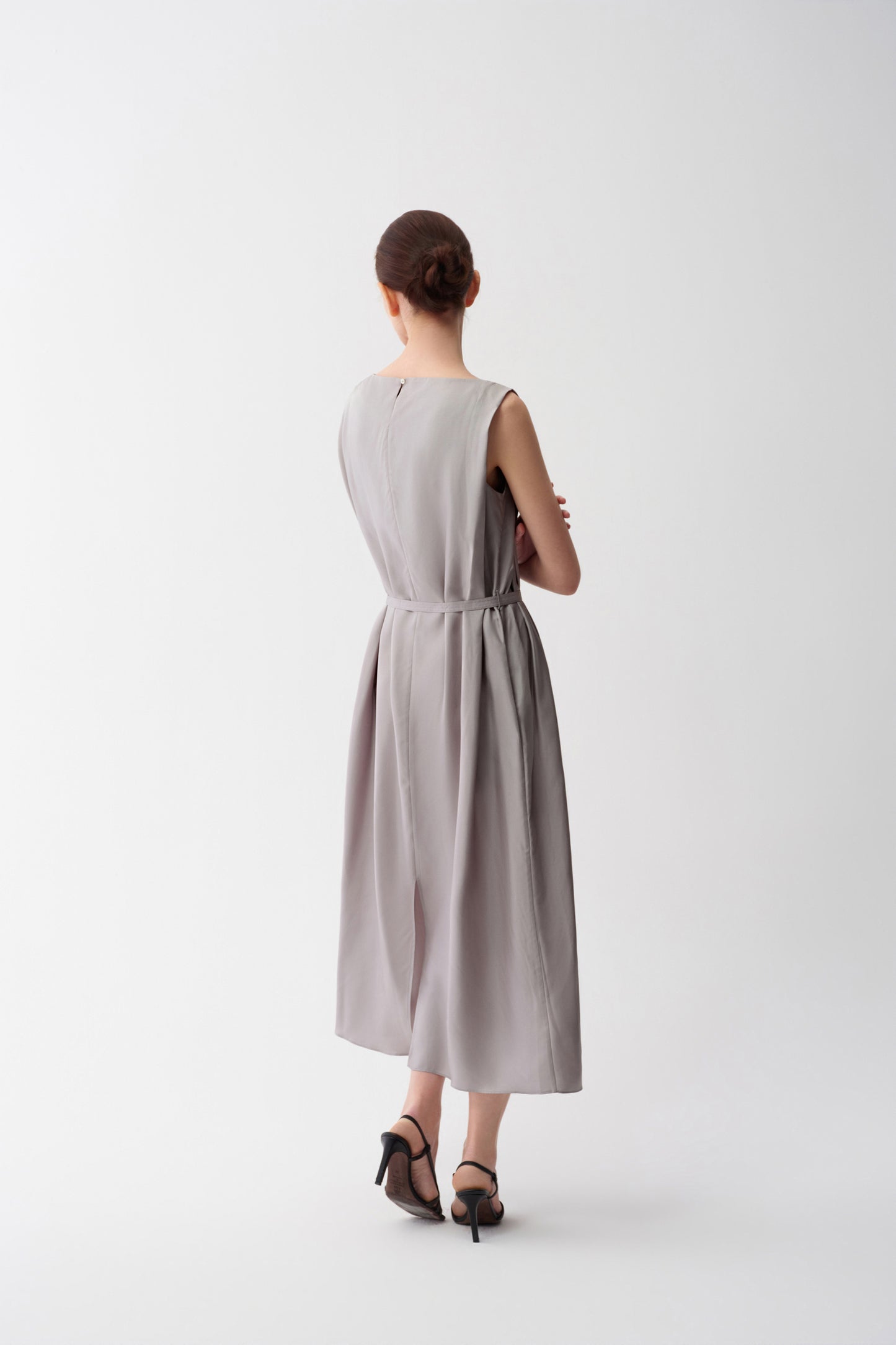 Silk Column Dress Gunmetal