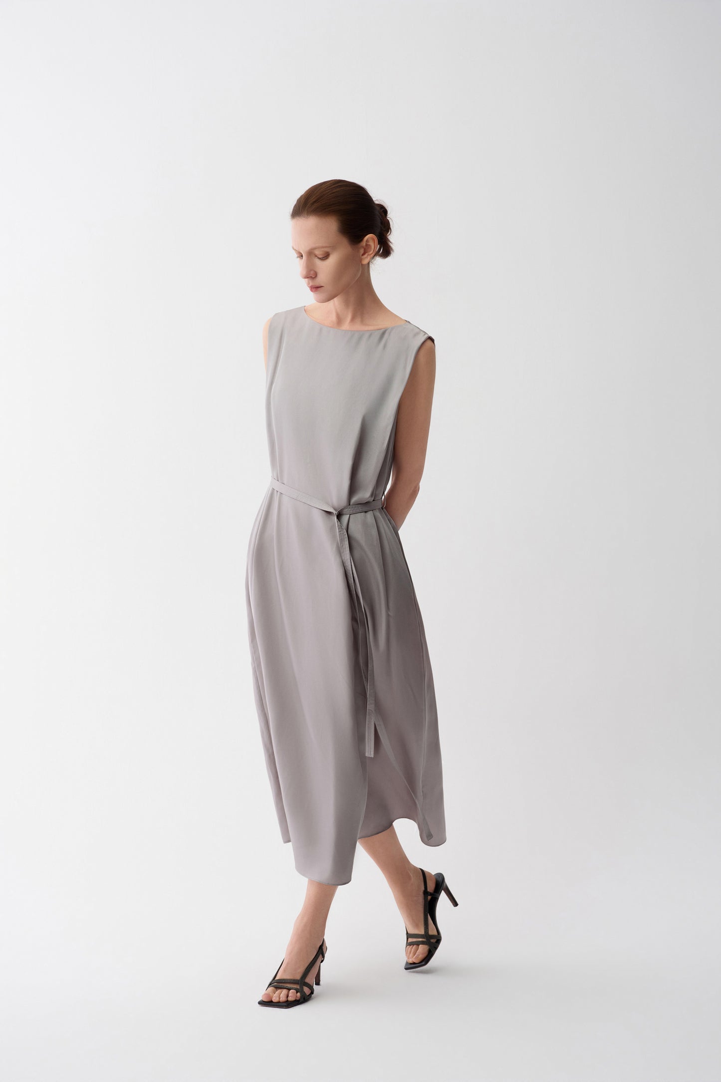 Silk Column Dress Gunmetal
