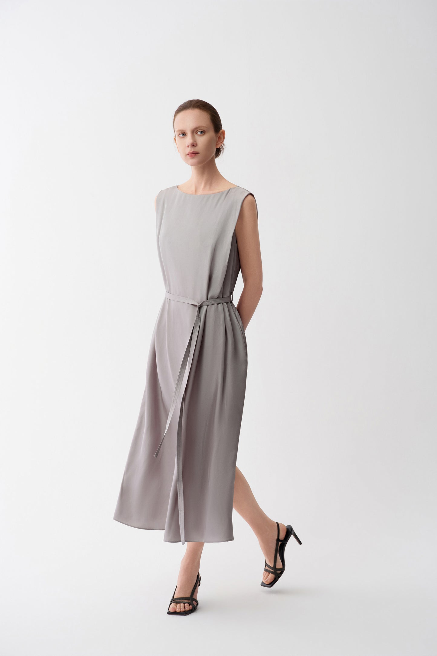 Silk Column Dress Gunmetal