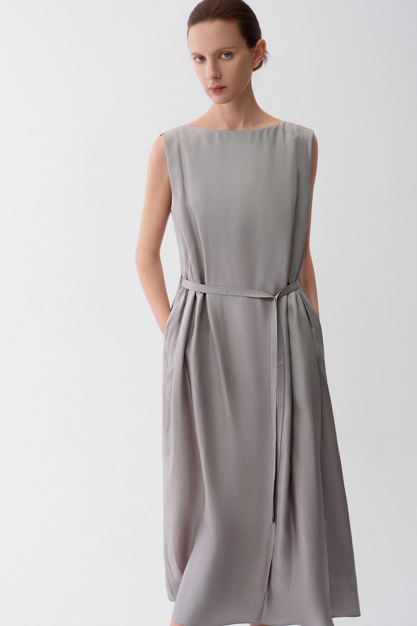 Silk Column Dress Gunmetal
