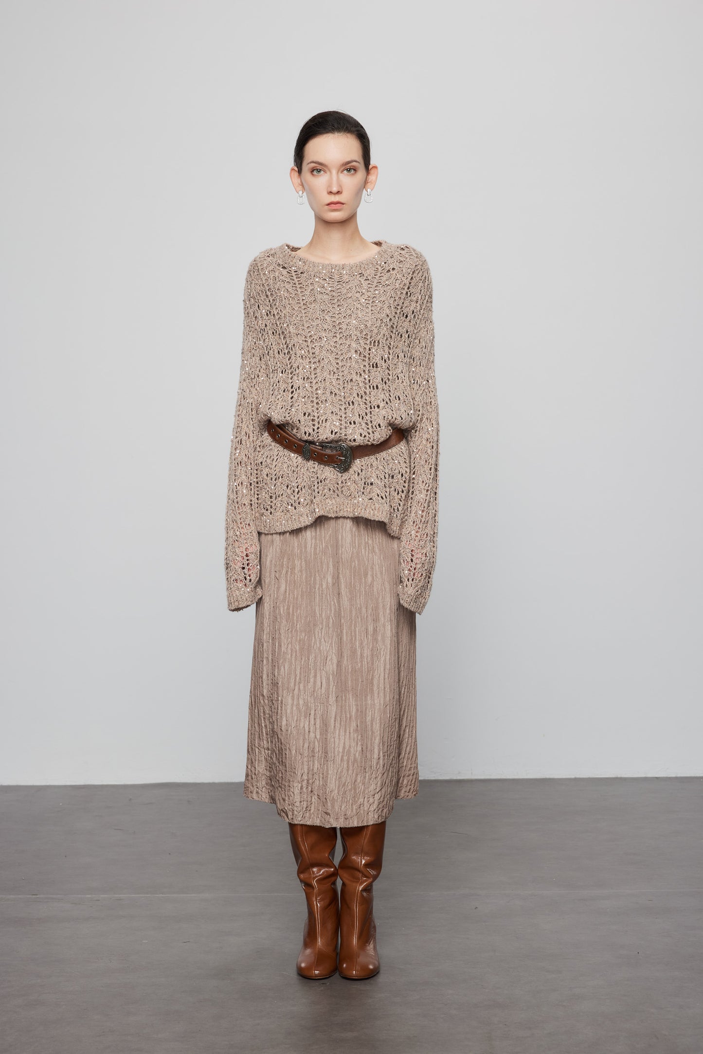 Round Neck Beaded Cashmere Sweater