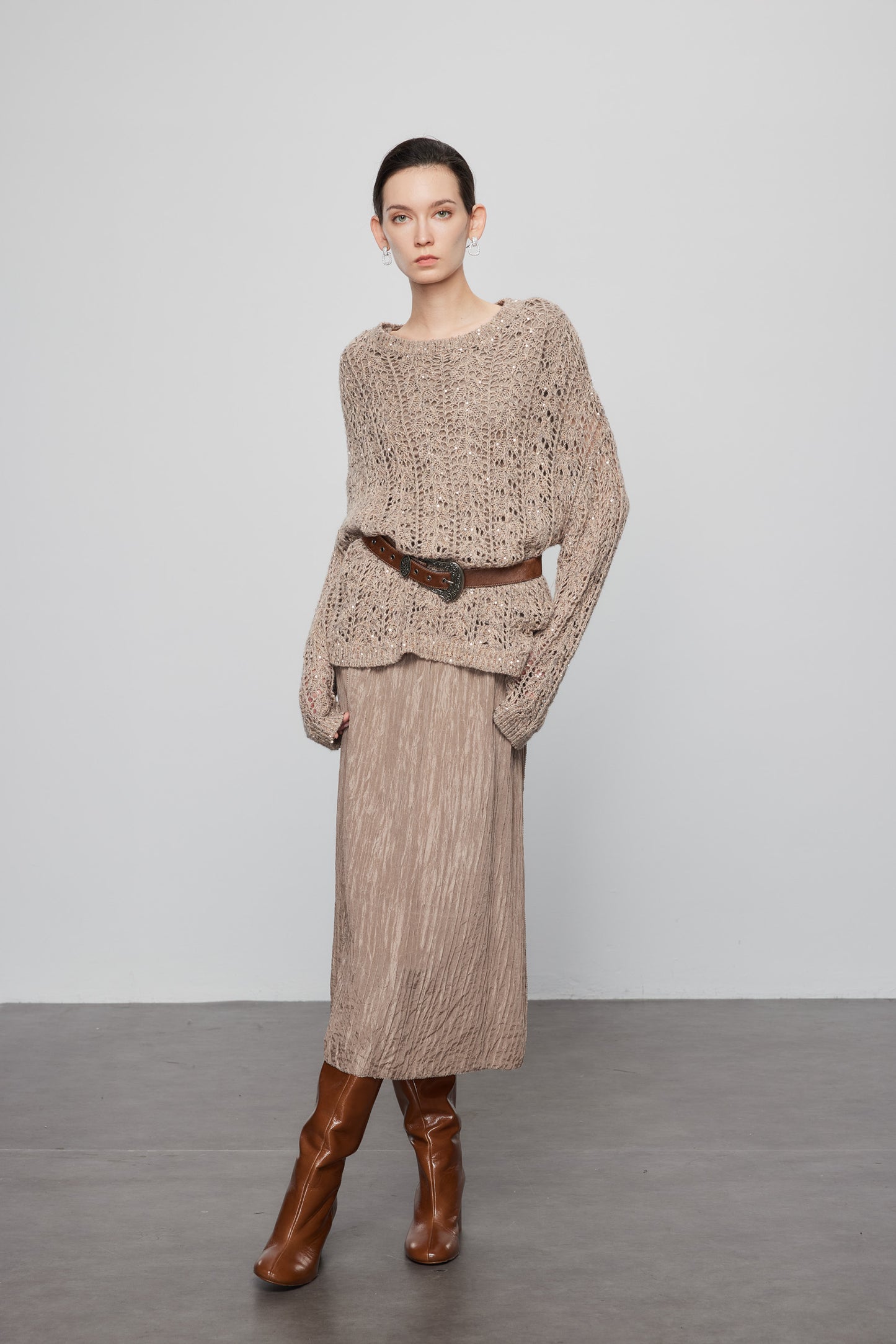Round Neck Beaded Cashmere Sweater