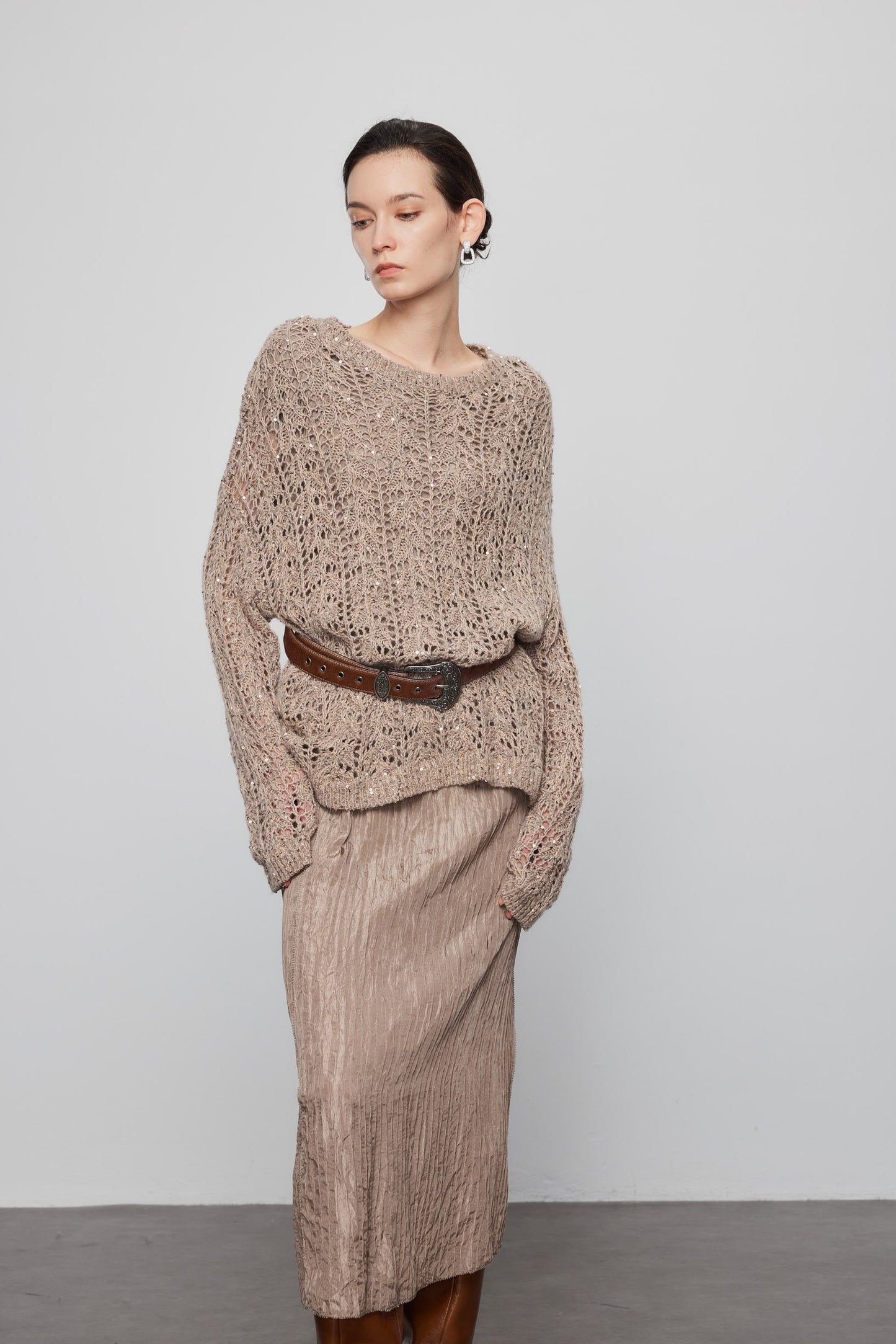 Round Neck Beaded Cashmere Sweater