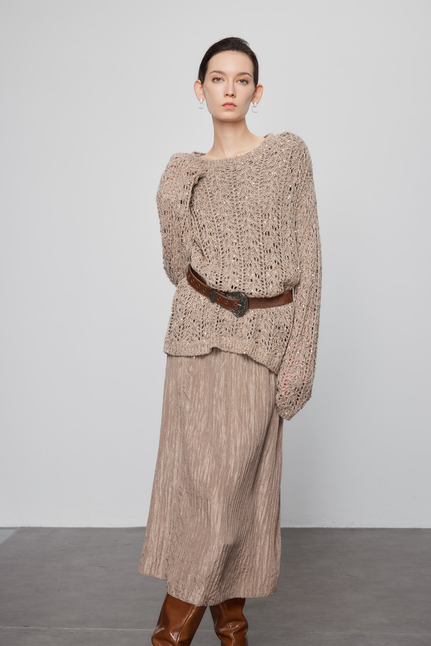 Round Neck Beaded Cashmere Sweater
