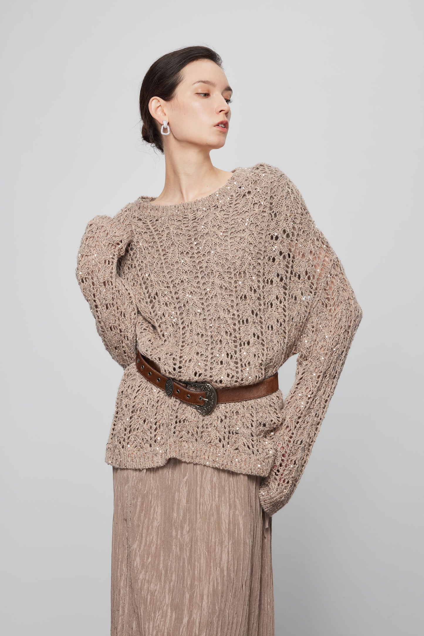 Round Neck Beaded Cashmere Sweater