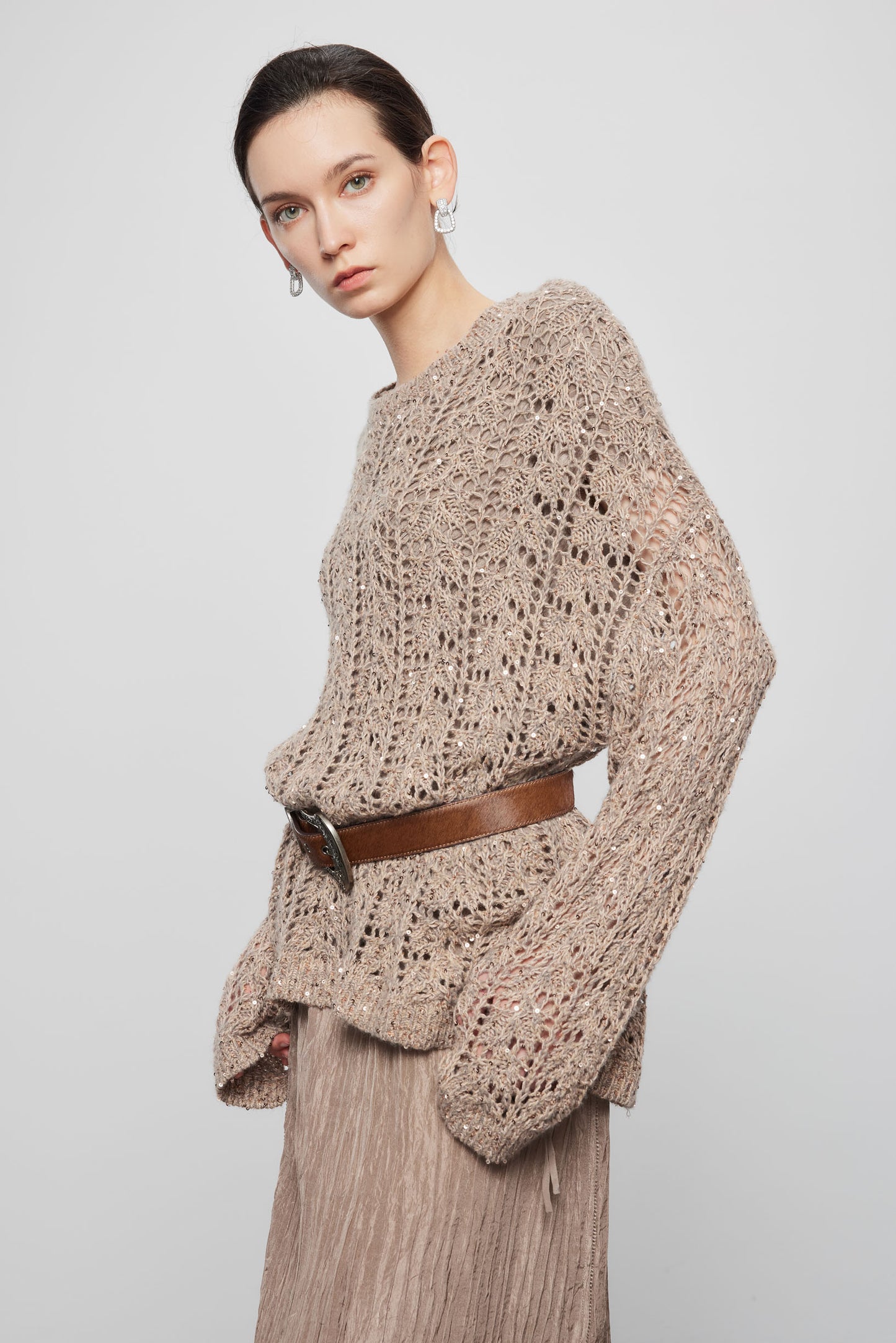Round Neck Beaded Cashmere Sweater