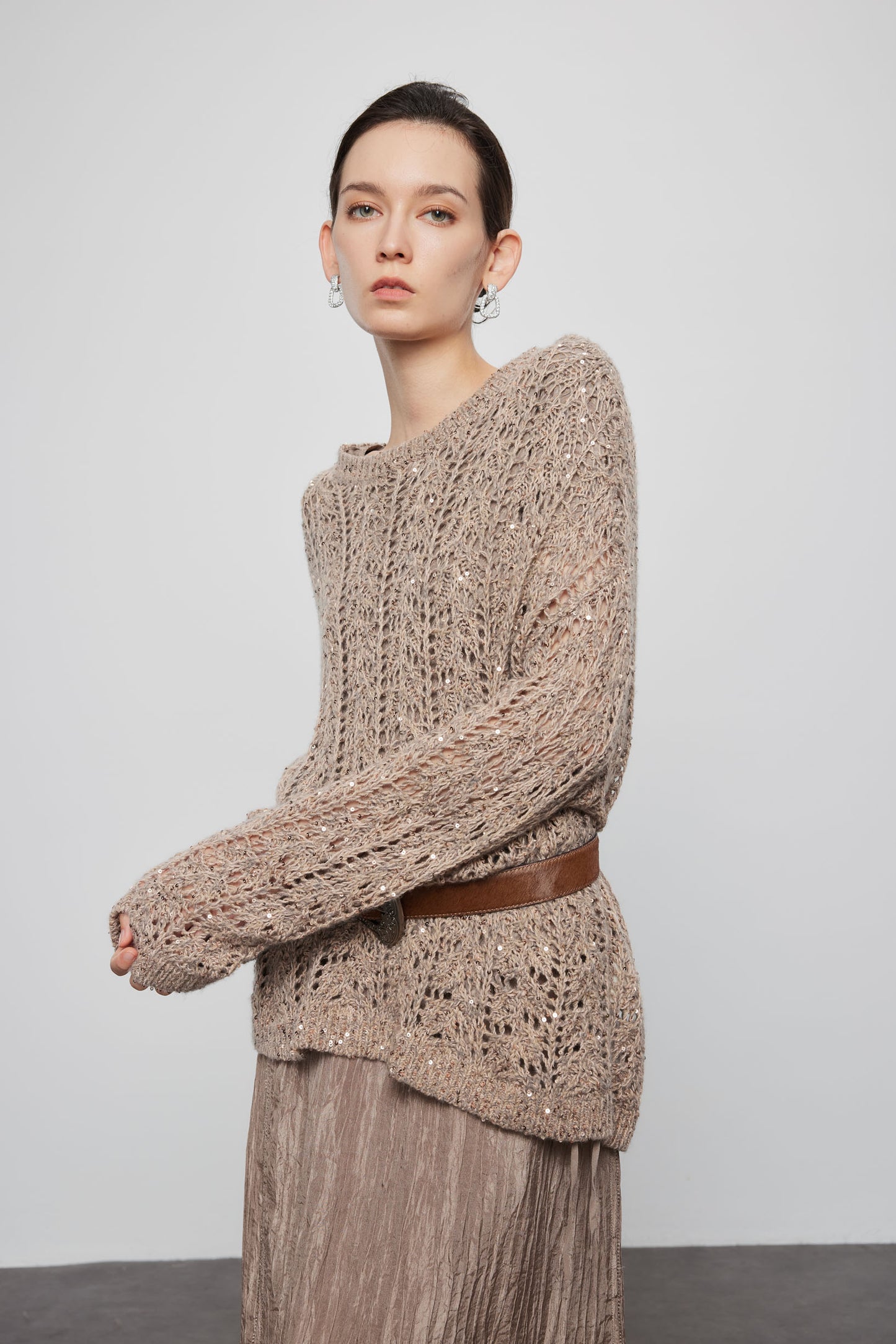Round Neck Beaded Cashmere Sweater