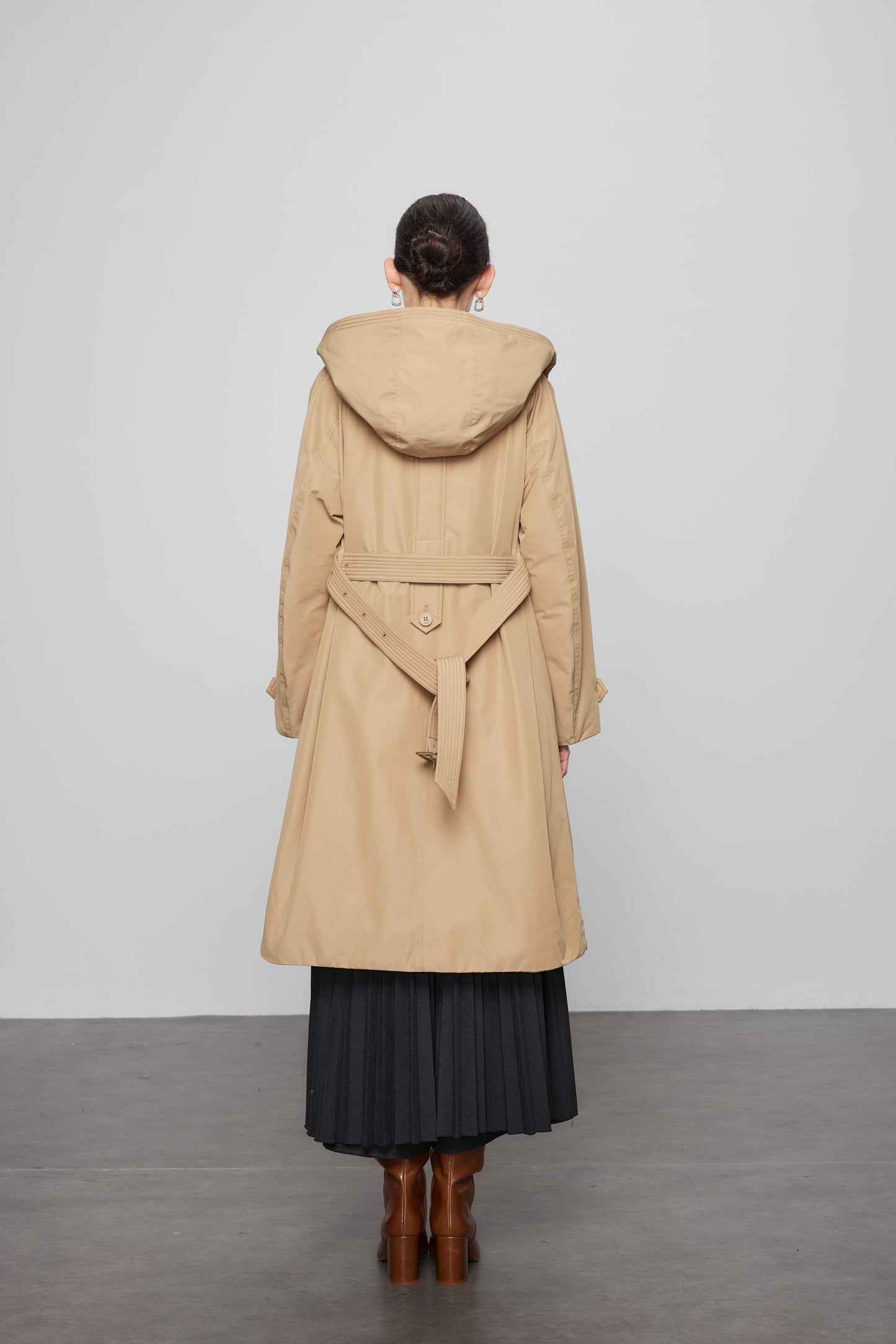 Goose Down Hooded Trench Jacket In Khaki