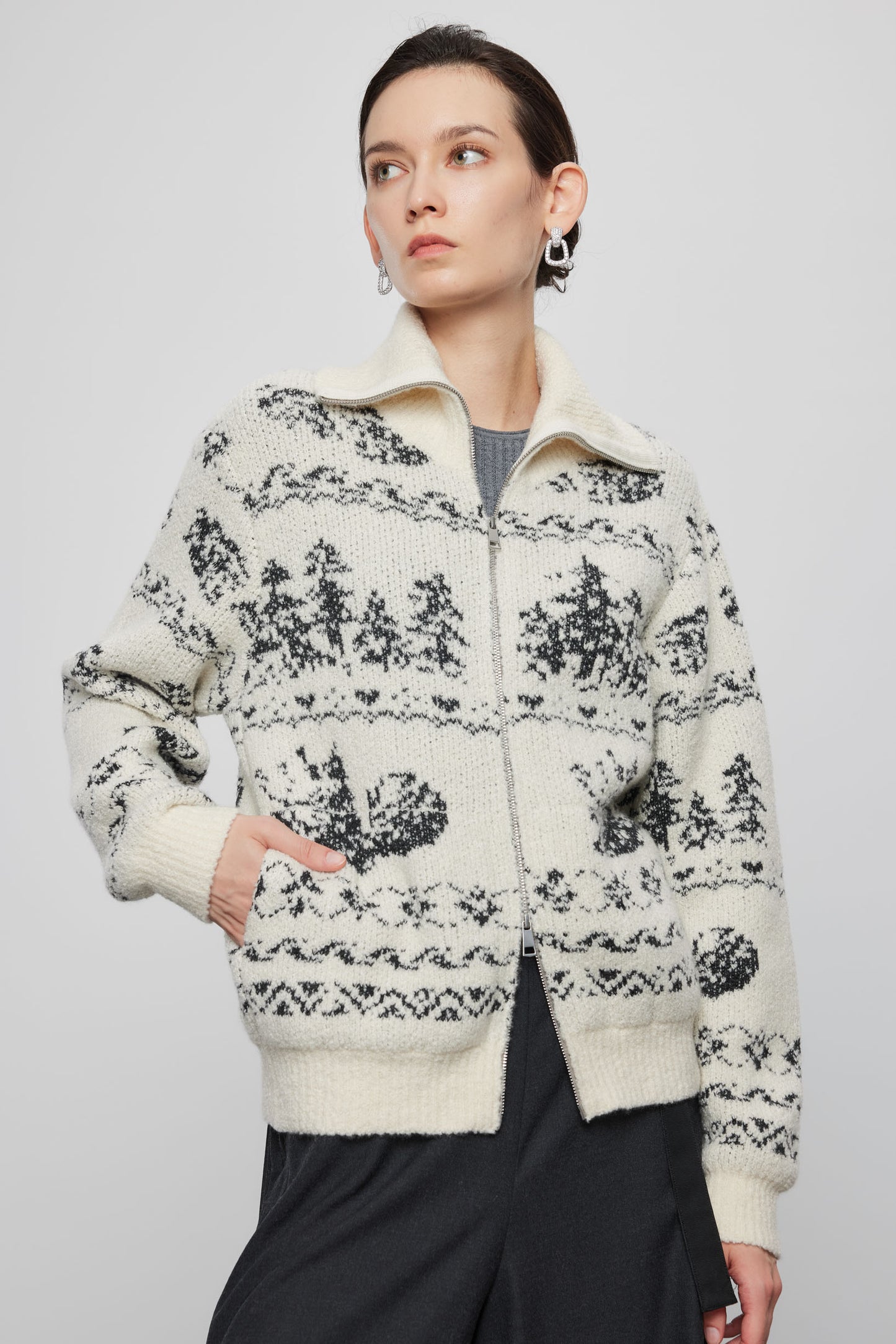 Zip Front Nordic Design Cashmere Coat