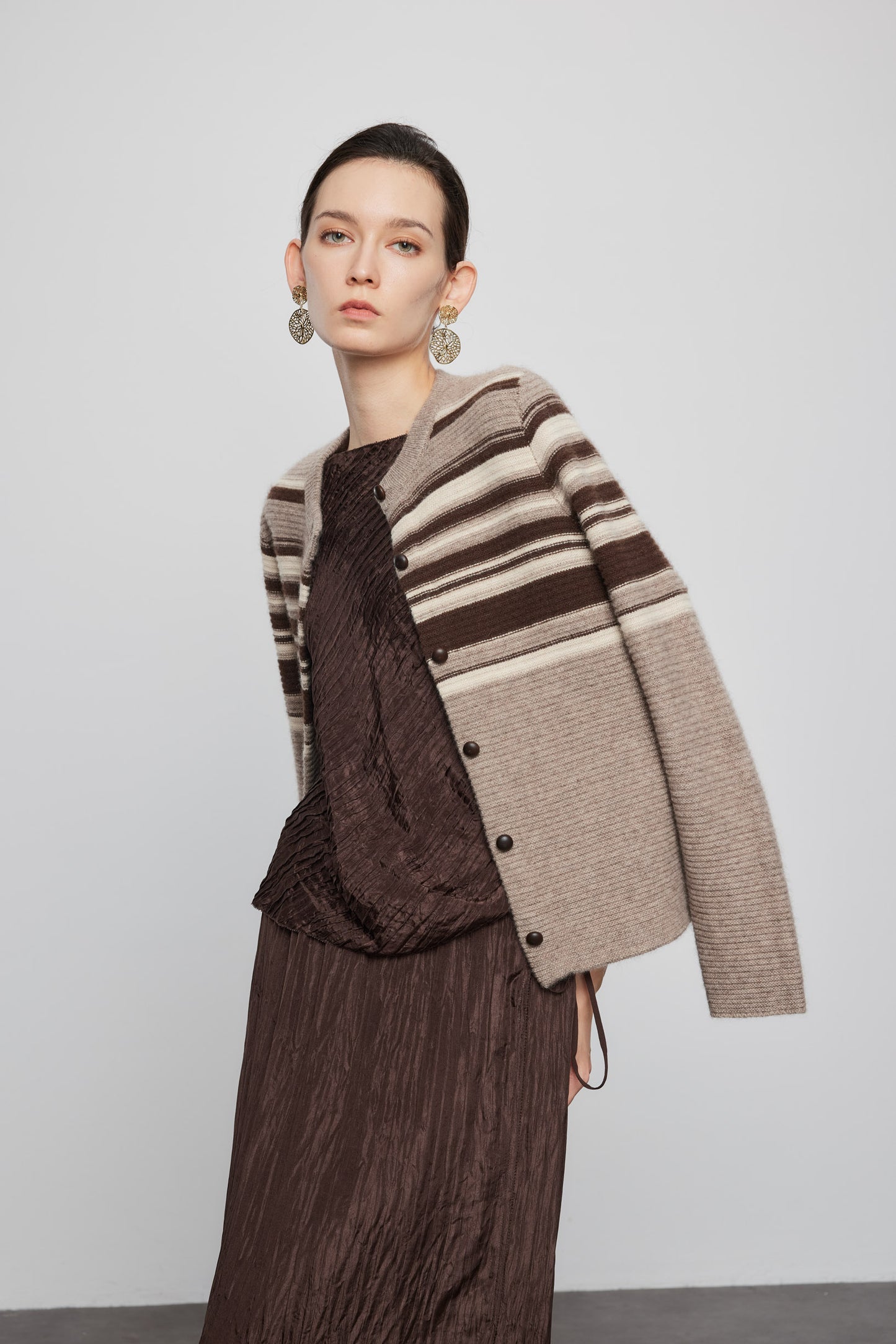 Wool Yak Blend Striped Cardigan