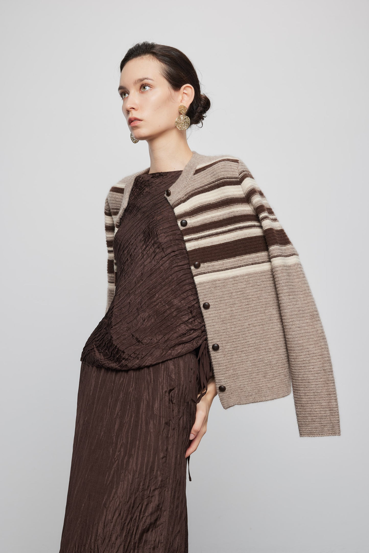 Wool Yak Blend Striped Cardigan