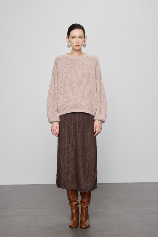 Melange Crewneck Pullover In Dusty Blush