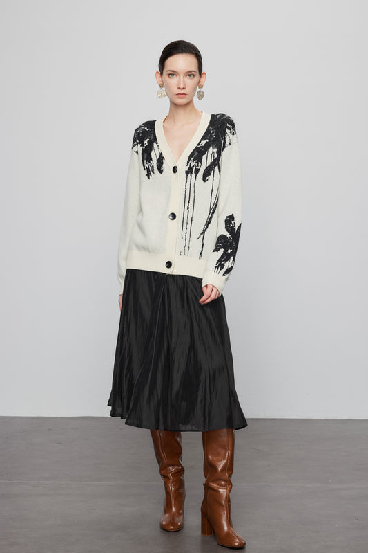 Wool Yak Blend Jacquard  Cardigan