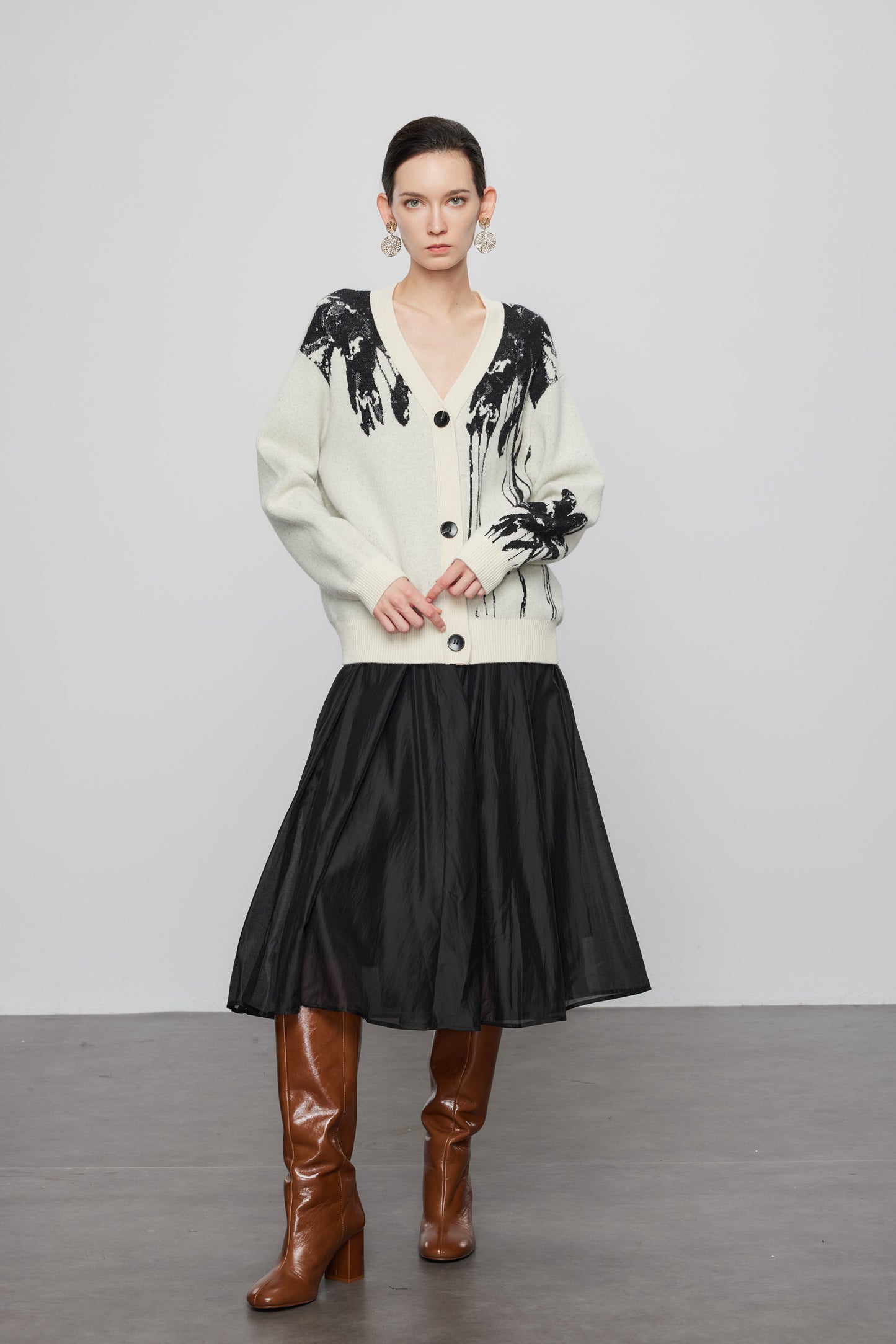 Wool Yak Blend Jacquard  Cardigan