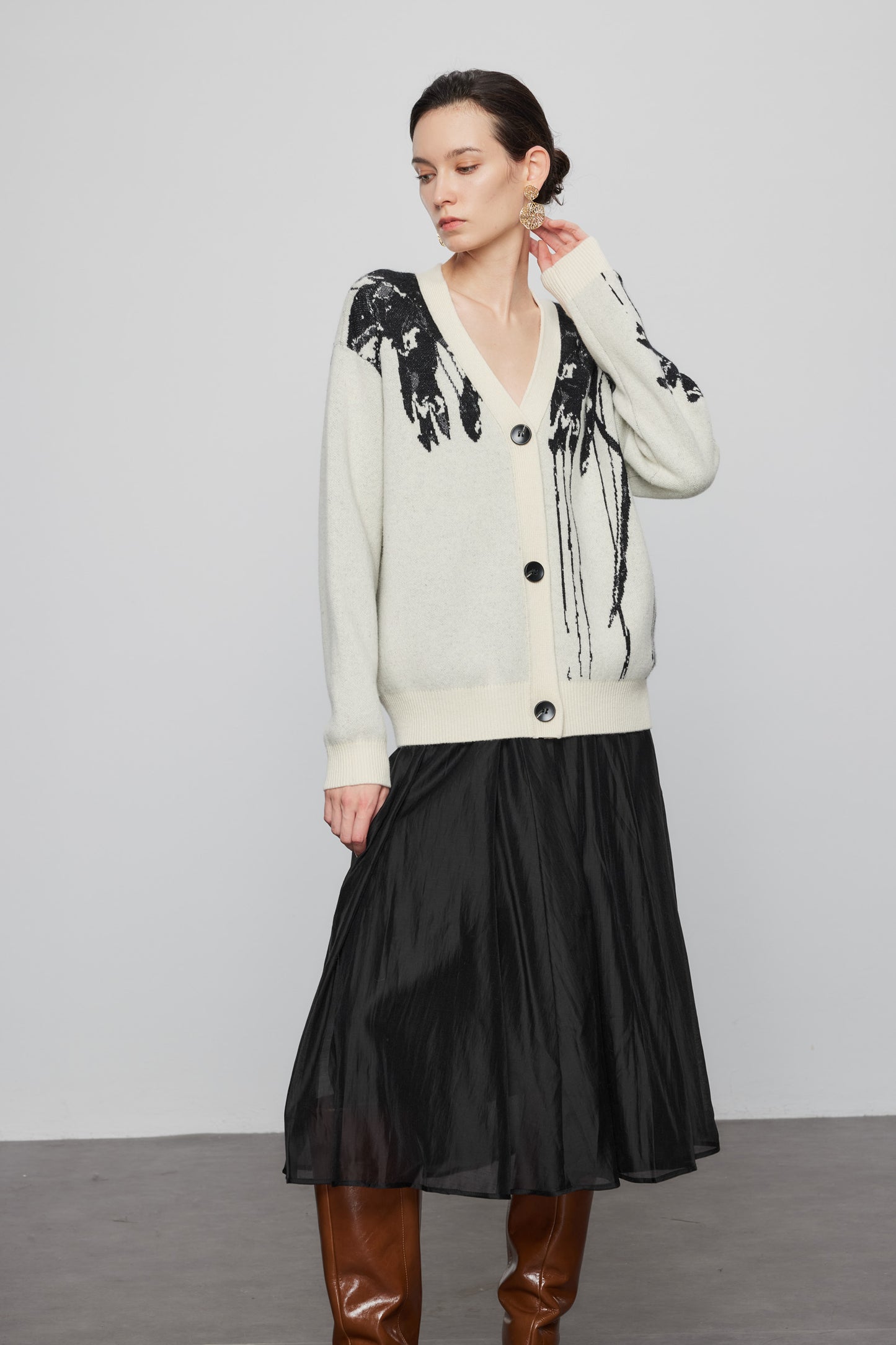 Wool Yak Blend Jacquard  Cardigan