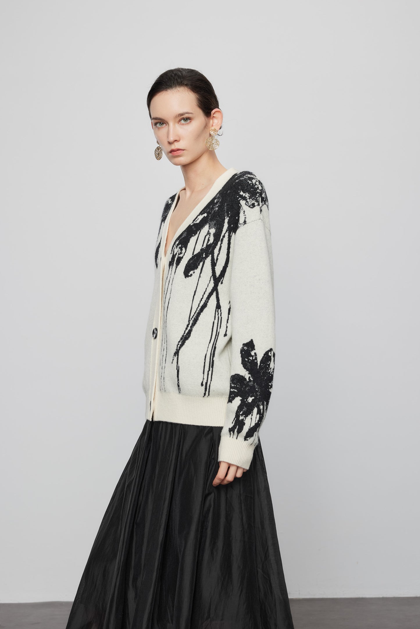 Wool Yak Blend Jacquard  Cardigan