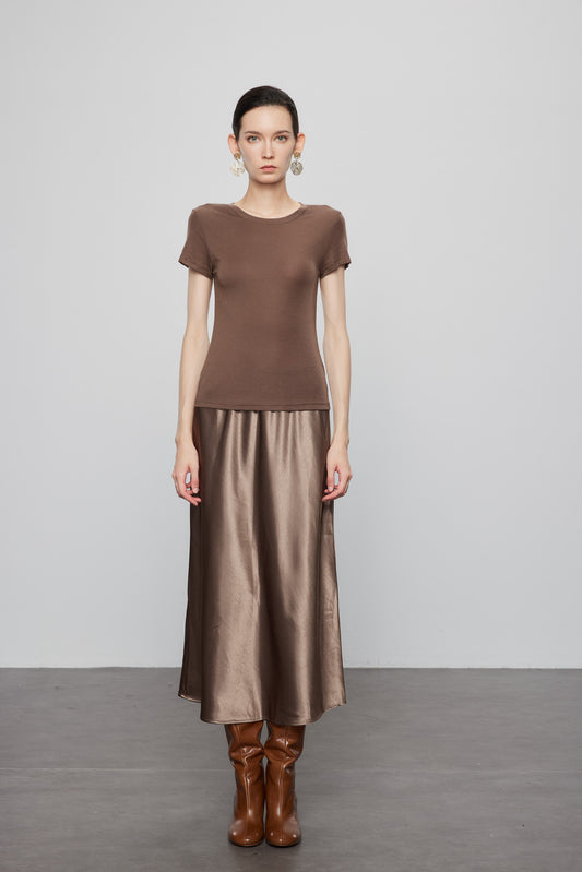 Glossy Skirt  In Coffee