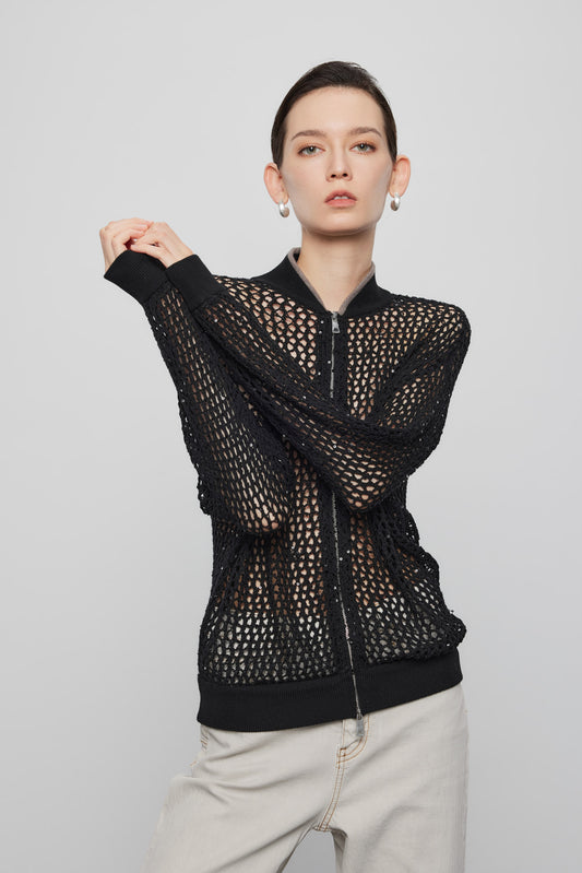 Full Zip Sequin Wool Cardigan