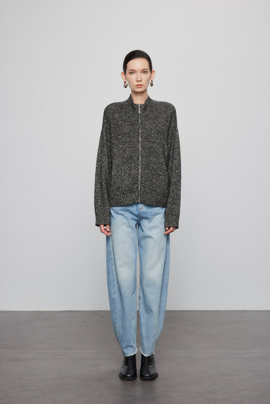 Melange Zip Front Sweater